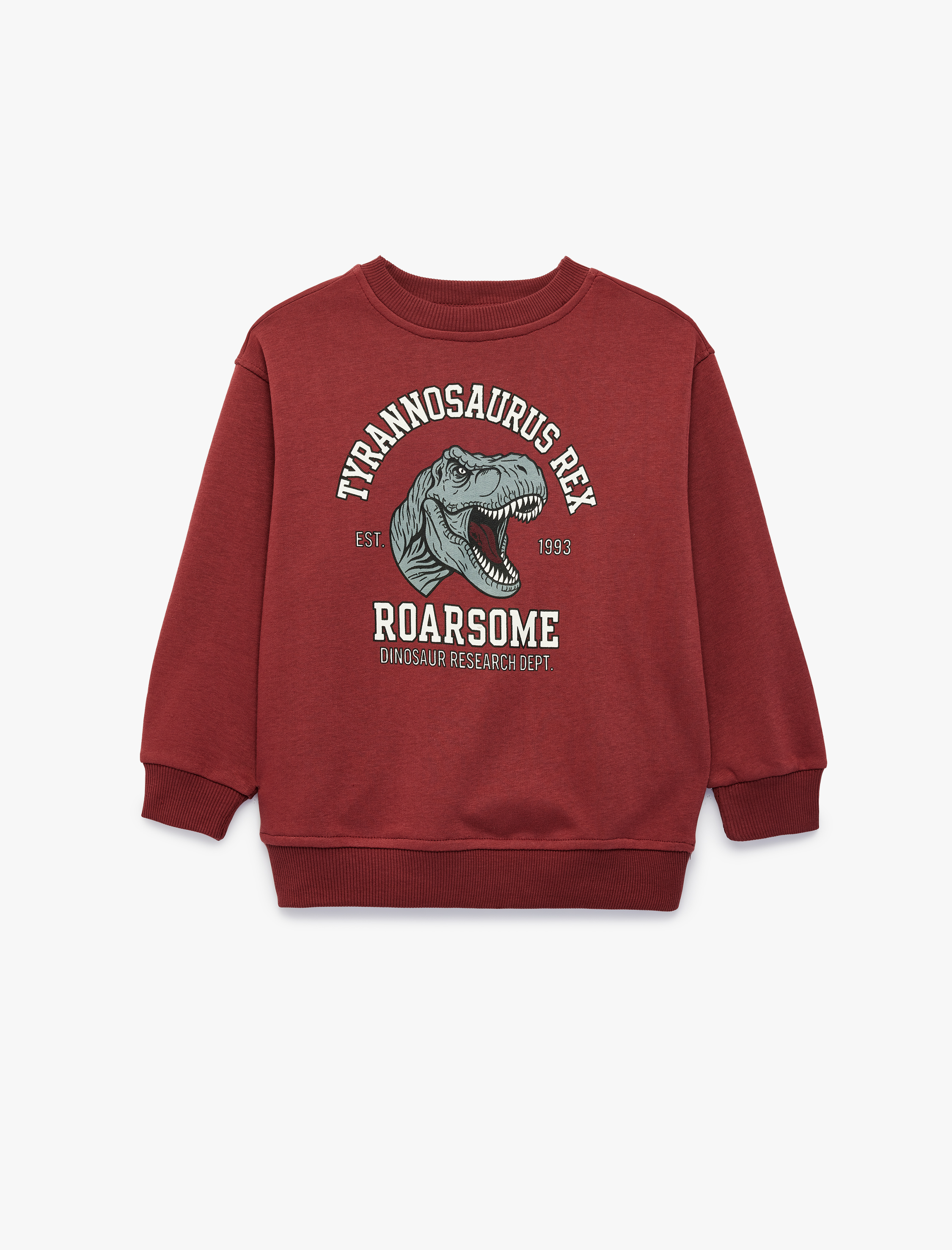  Erkek Çocuk Dinozor Baskılı Bisiklet Yaka Uzun Kollu Sweatshirt