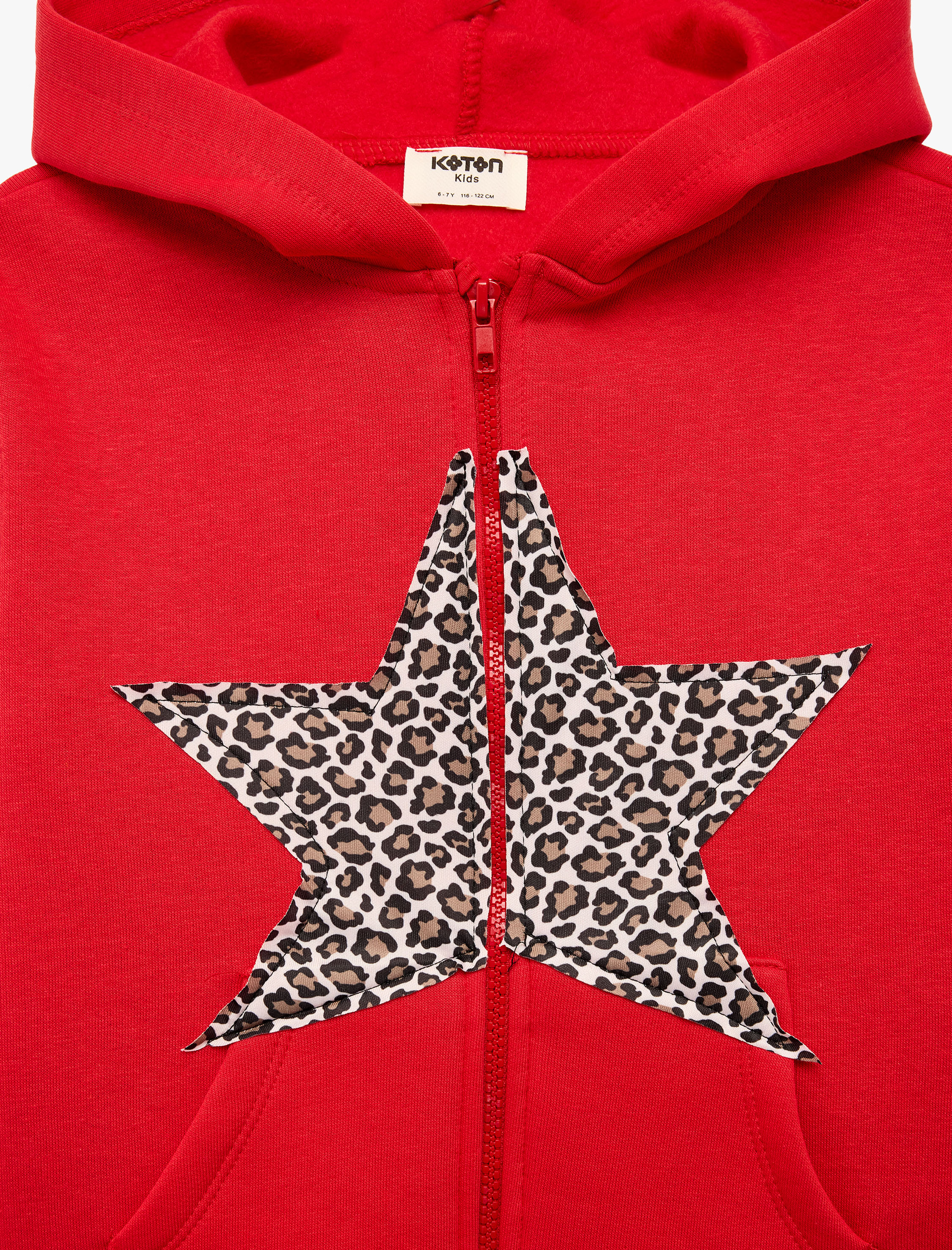  Kız Çocuk Leopar Desenli Yıldızlı Uzun Kollu Şardonlu Fermuarlı Kapşonlu Sweatshirt