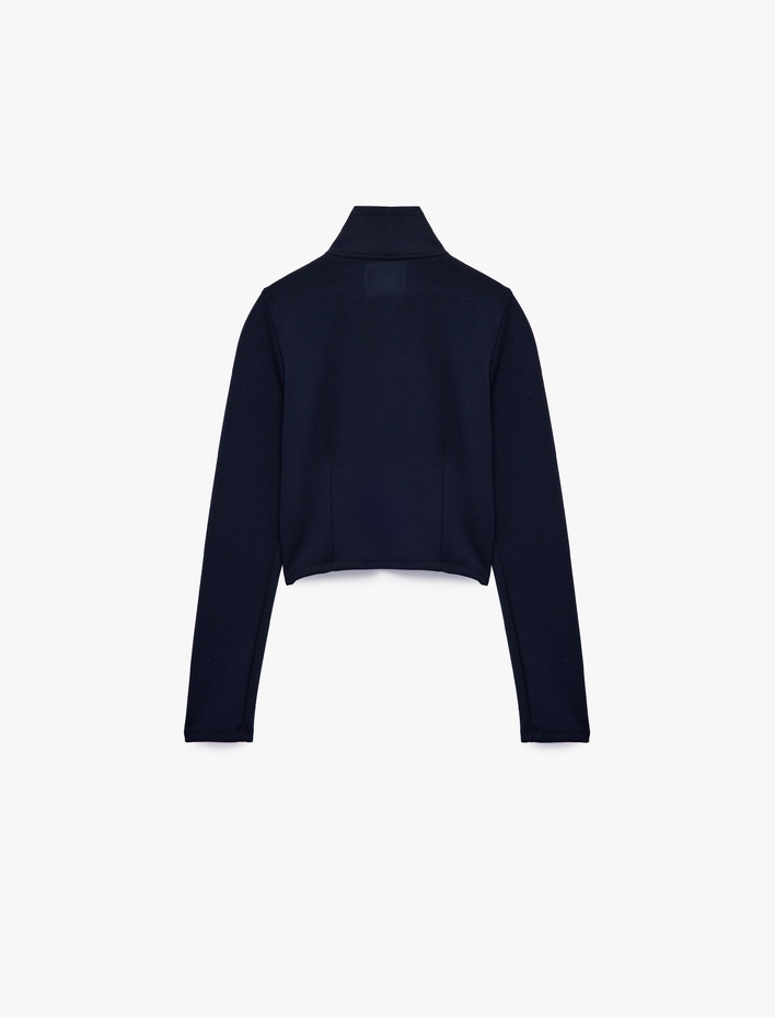  Rahat Kalıp Uzun Kollu Dik Yaka Fermuarlı Spor Sweatshirt