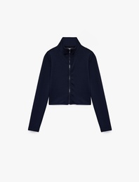 Rahat Kalıp Uzun Kollu Dik Yaka Fermuarlı Spor Sweatshirt