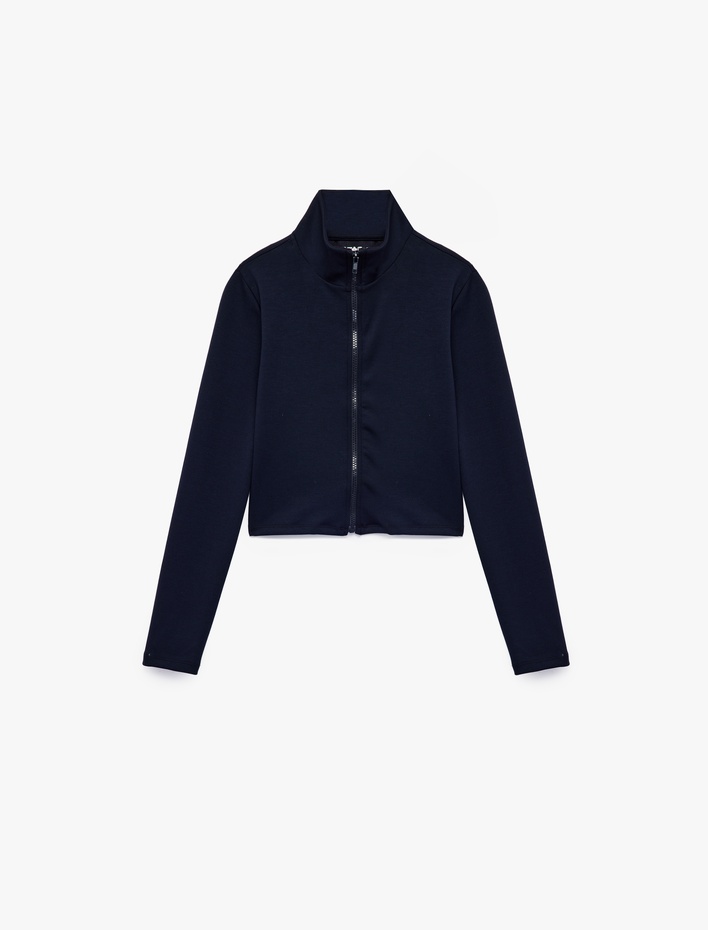  Rahat Kalıp Uzun Kollu Dik Yaka Fermuarlı Spor Sweatshirt