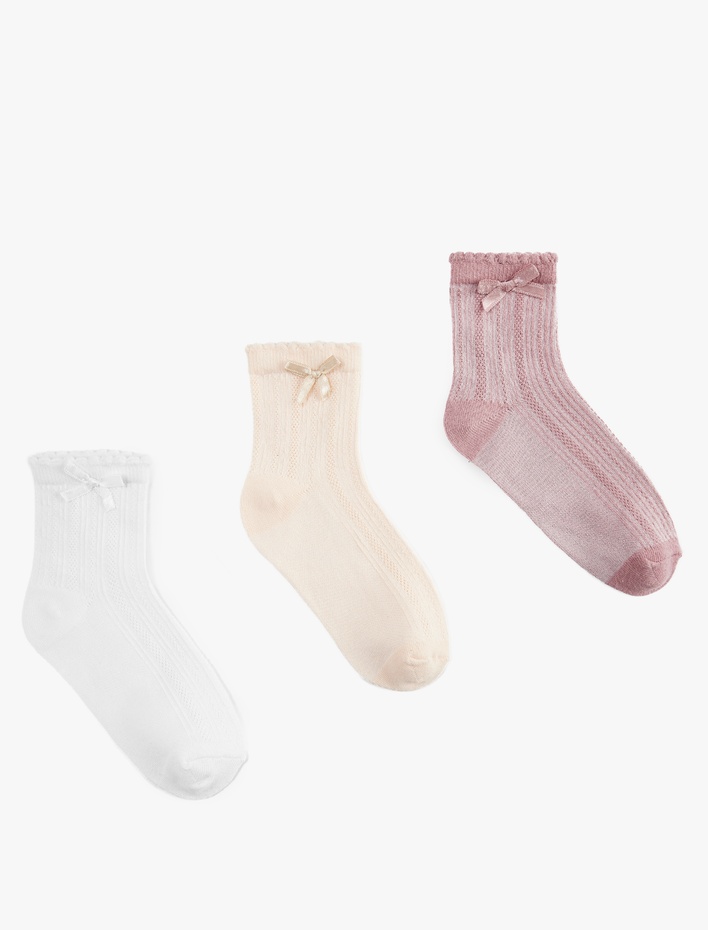Kız Çocuk Pamuklu Fiyonklu 3’lü Çorap Seti