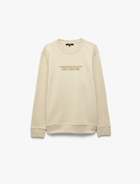 Uzun Kollu Üç İplik Şardonlu Bisiklet Yaka Baskılı Sweatshirt