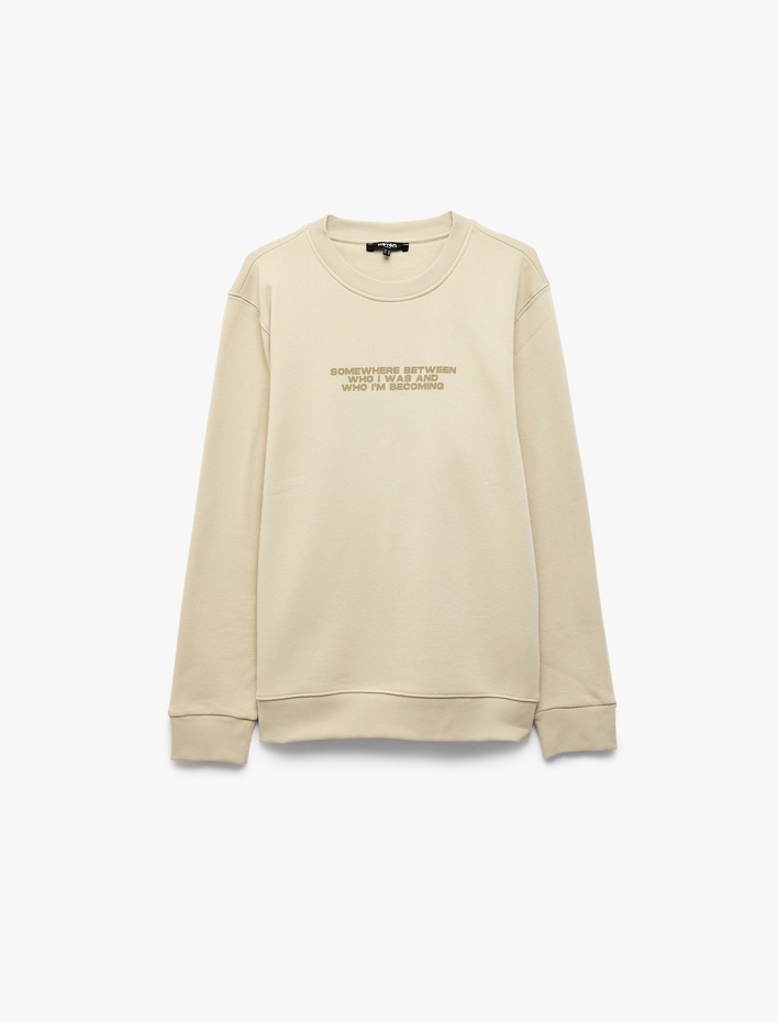  Uzun Kollu Üç İplik Şardonlu Bisiklet Yaka Baskılı Sweatshirt