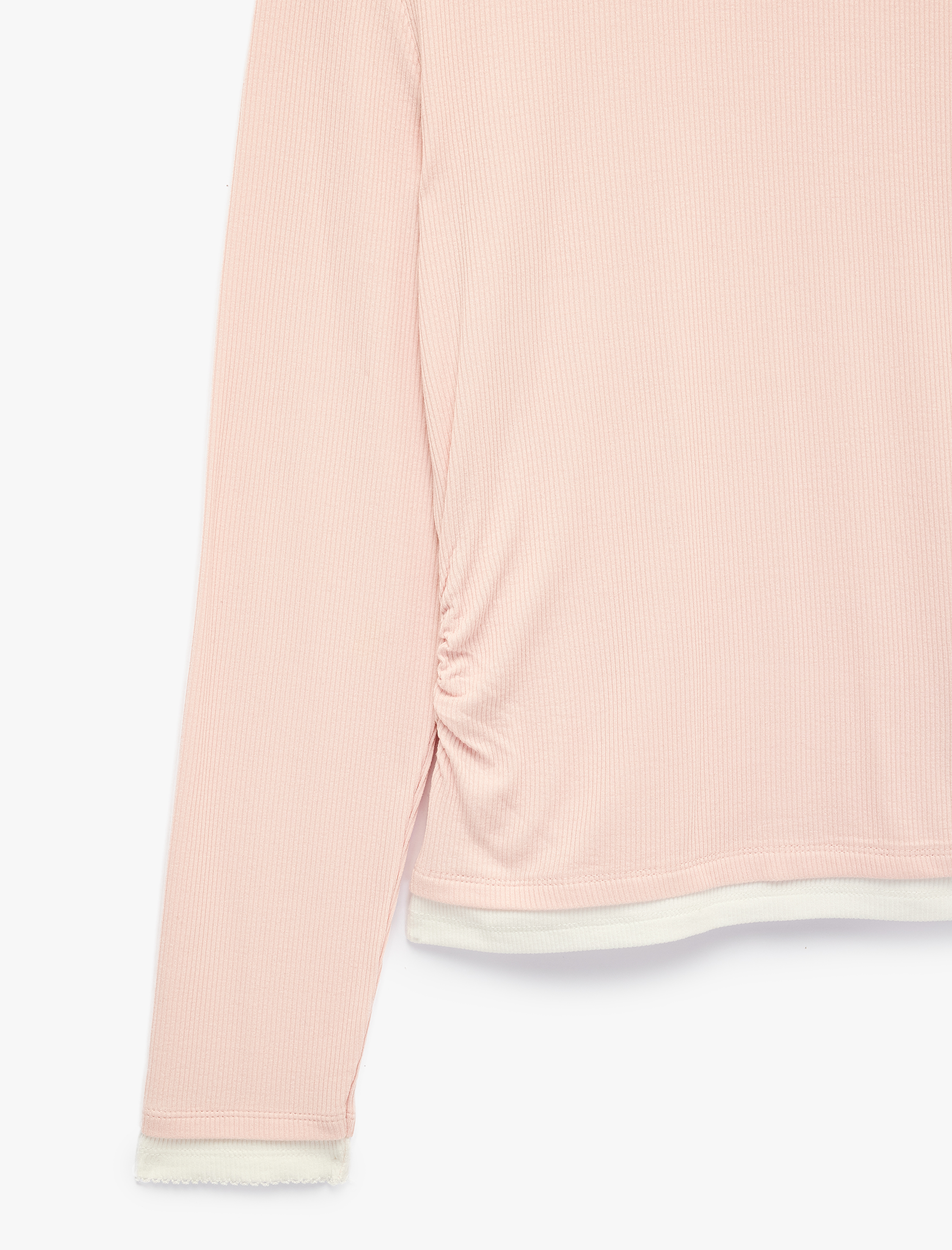   Slim Fit Viskon Kumaş Büzgülü Katmanlı Bisiklet Yaka Uzun Kollu Kaşkorse Tişört