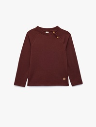 Pamuklu Bisiklet Yaka Uzun Kollu Düğmeli Sweatshirt