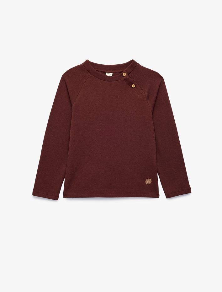 Erkek Bebek Pamuklu Bisiklet Yaka Uzun Kollu Düğmeli Sweatshirt