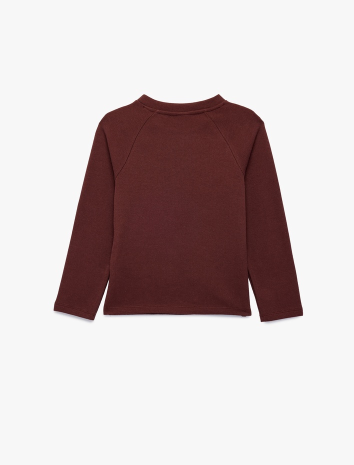 Erkek Bebek Pamuklu Bisiklet Yaka Uzun Kollu Düğmeli Sweatshirt
