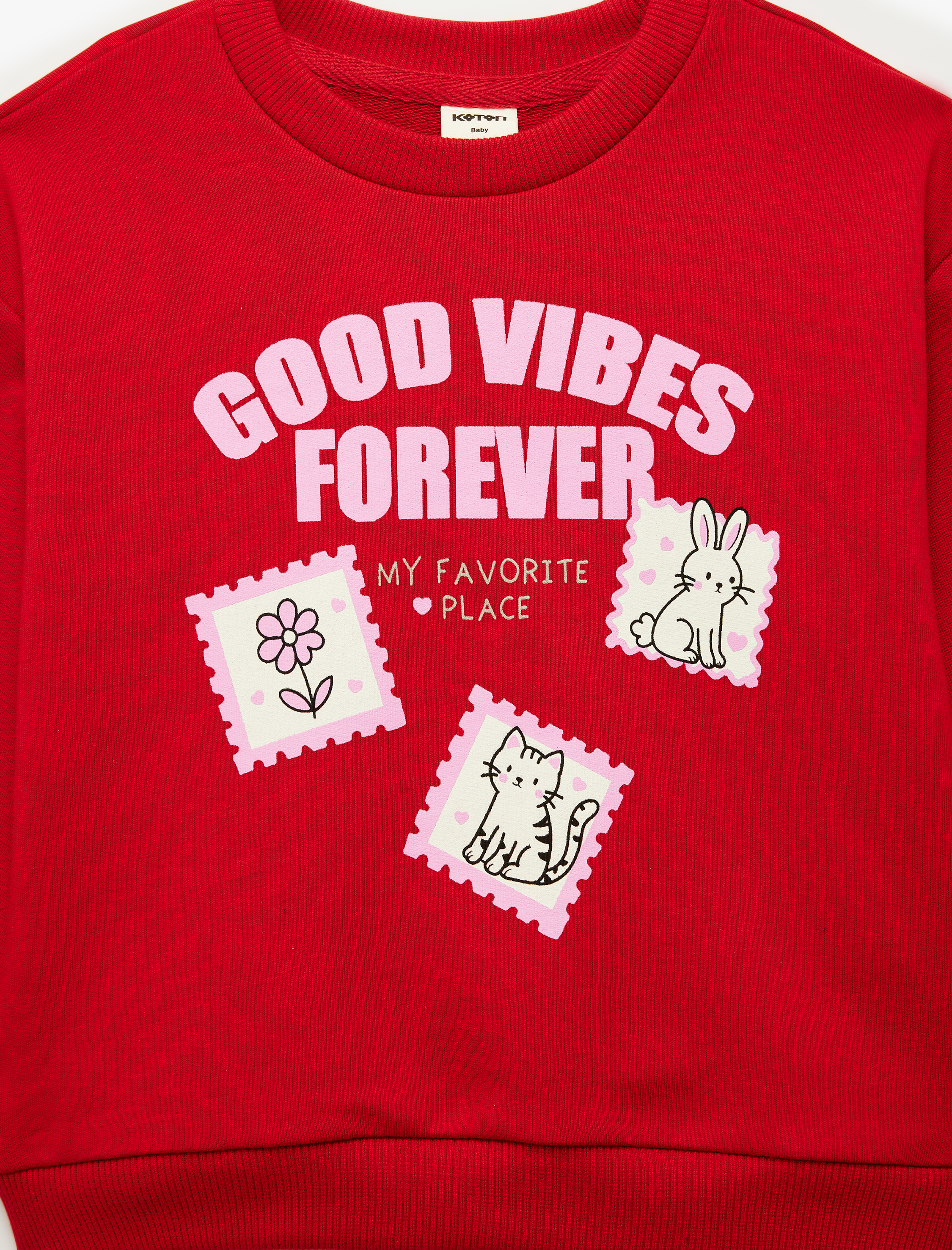  Kız Bebek Pamuklu Bisiklet Yaka Uzun Kollu Baskılı Sweatshirt