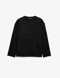 Uzun Kollu Rahat Kalıp Viskon Karışımlı Yarım Fermuarlı Sweatshirt