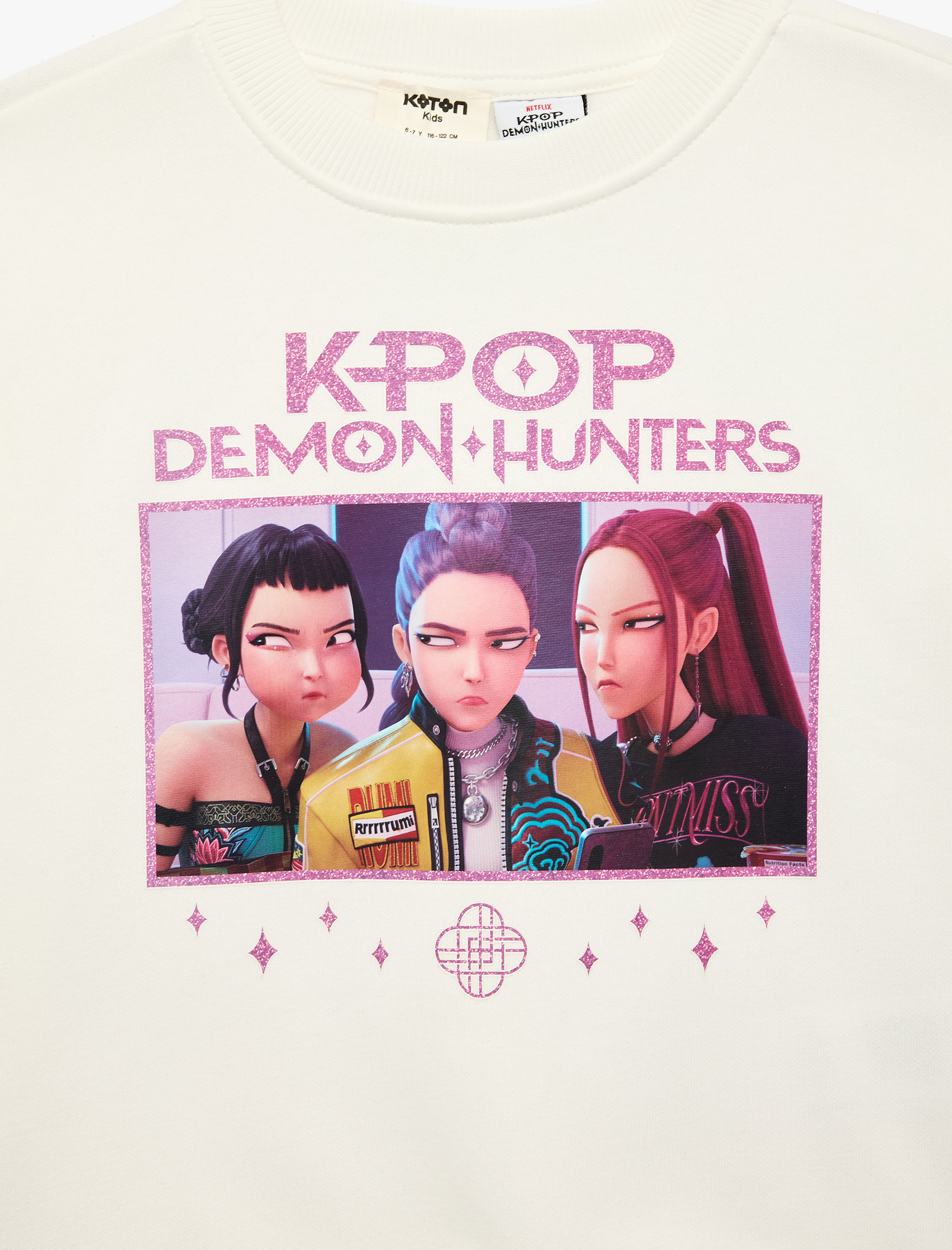  Kız Çocuk KPop Demon Hunters Baskılı Şardonlu Uzun Kollu Bisiklet Yaka Lisanslı Sweatshirt