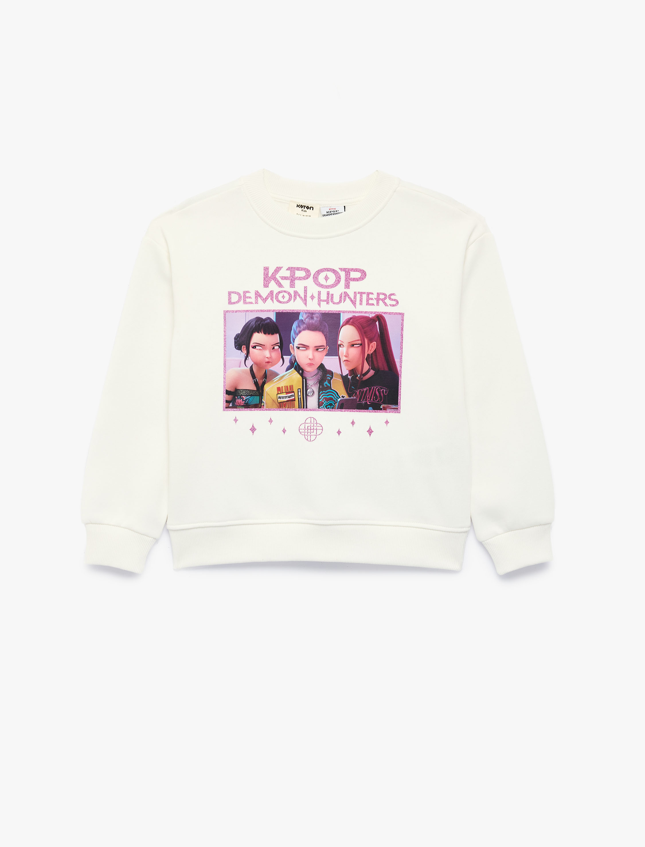  Kız Çocuk KPop Demon Hunters Baskılı Şardonlu Uzun Kollu Bisiklet Yaka Lisanslı Sweatshirt