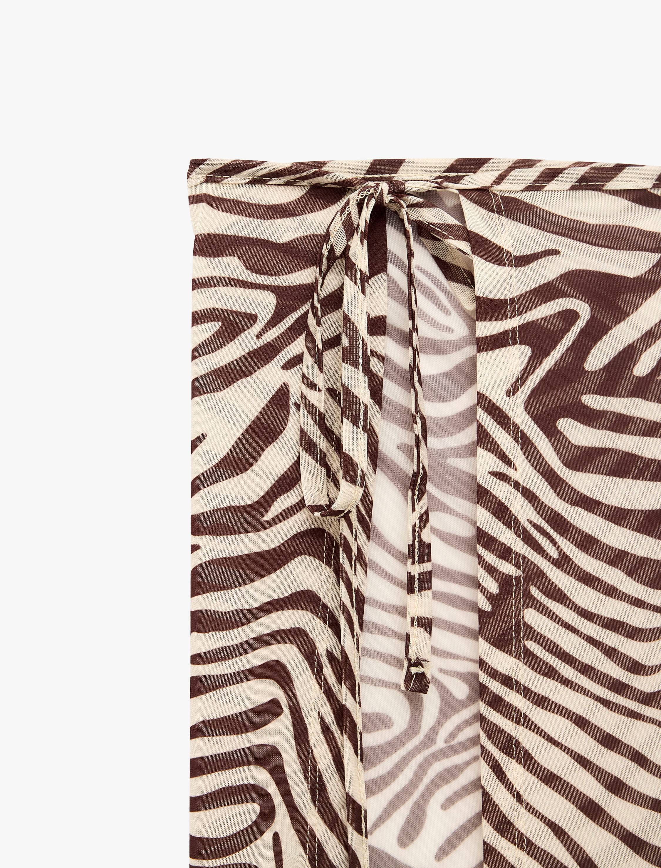   Bağlamalı Kruvaze Zebra Desenli Transparan Tül Pareo Mini Etek