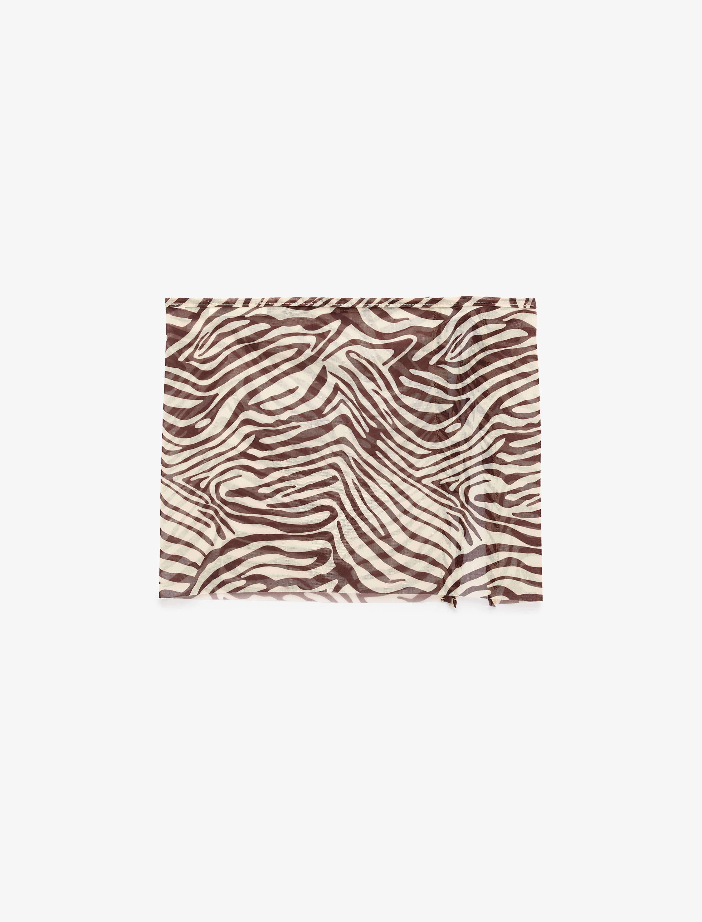   Bağlamalı Kruvaze Zebra Desenli Transparan Tül Pareo Mini Etek