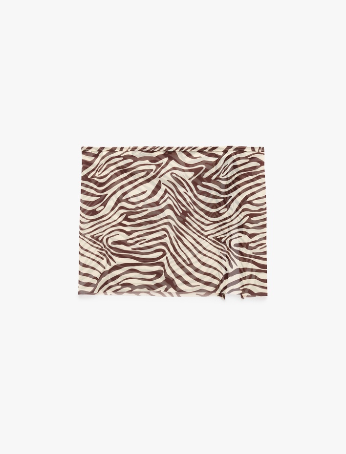  Bağlamalı Kruvaze Zebra Desenli Transparan Tül Pareo Mini Etek