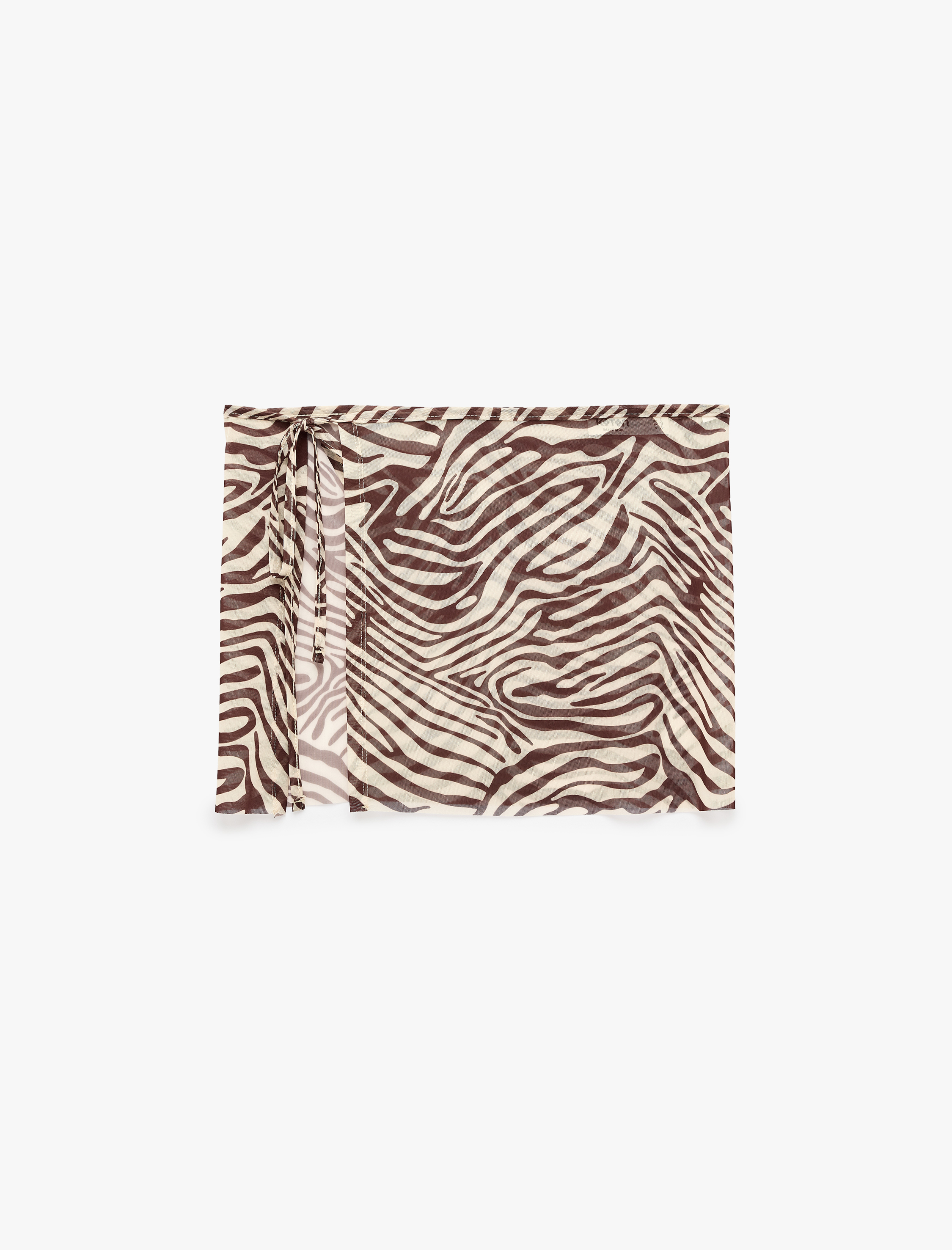   Bağlamalı Kruvaze Zebra Desenli Transparan Tül Pareo Mini Etek
