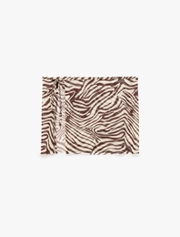 Bağlamalı Kruvaze Zebra Desenli Transparan Tül Pareo Mini Etek