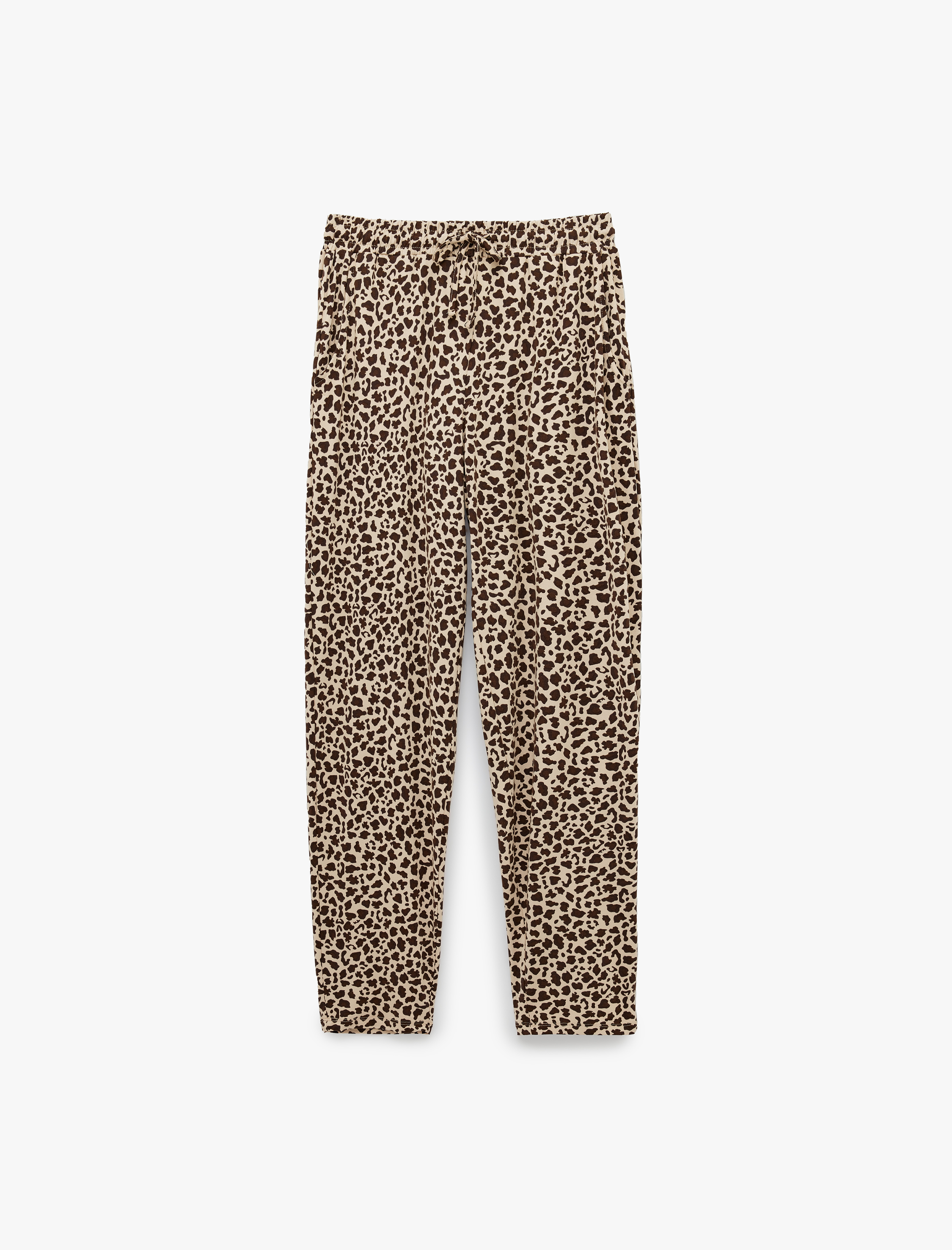   Leopar Desenli Beli Bağcıklı Yan Cepli Rahat Kesim Pijama Altı
