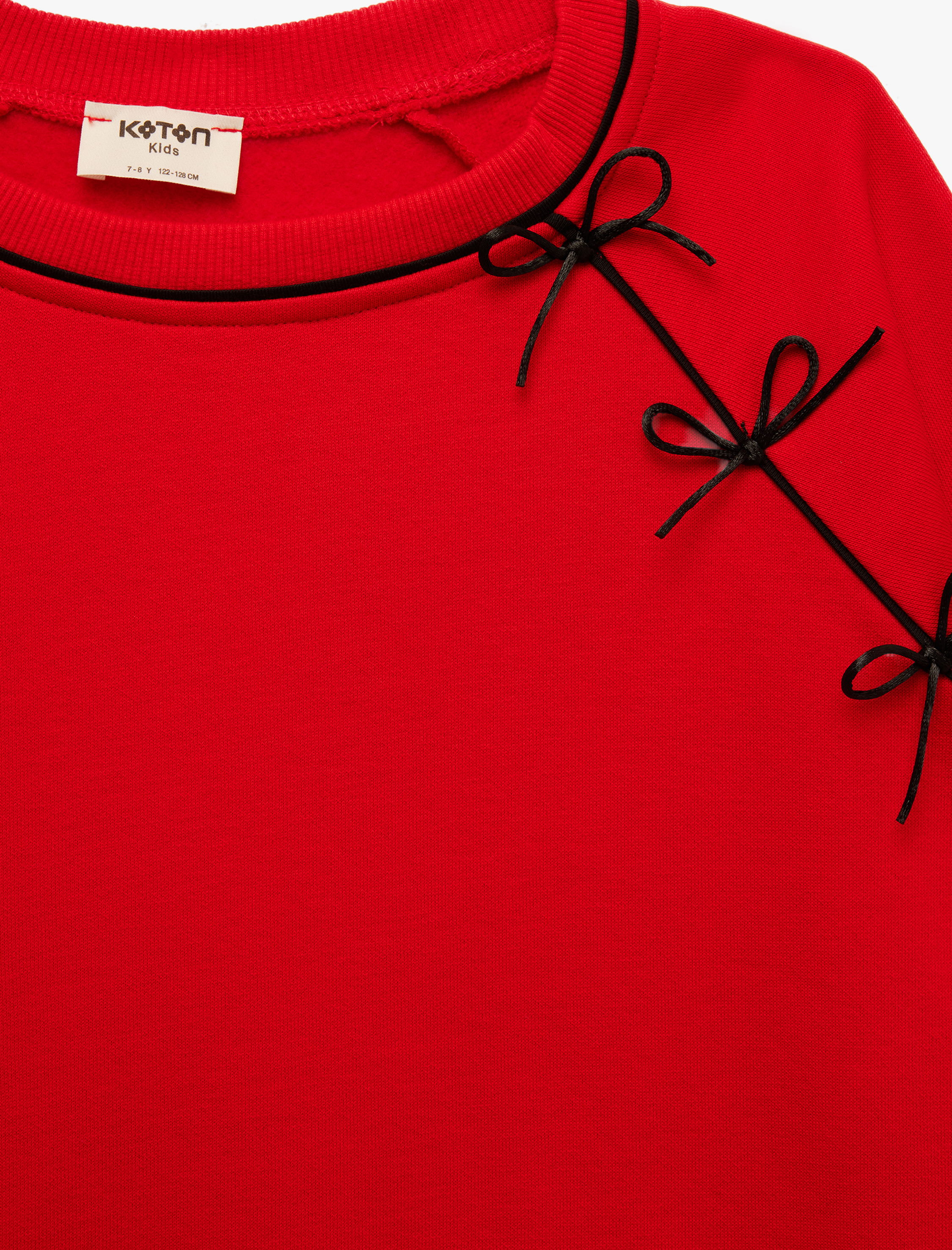  Kız Çocuk Fiyonk Detaylı Uzun Kollu Bisiklet Yaka Şardonlu Sweatshirt