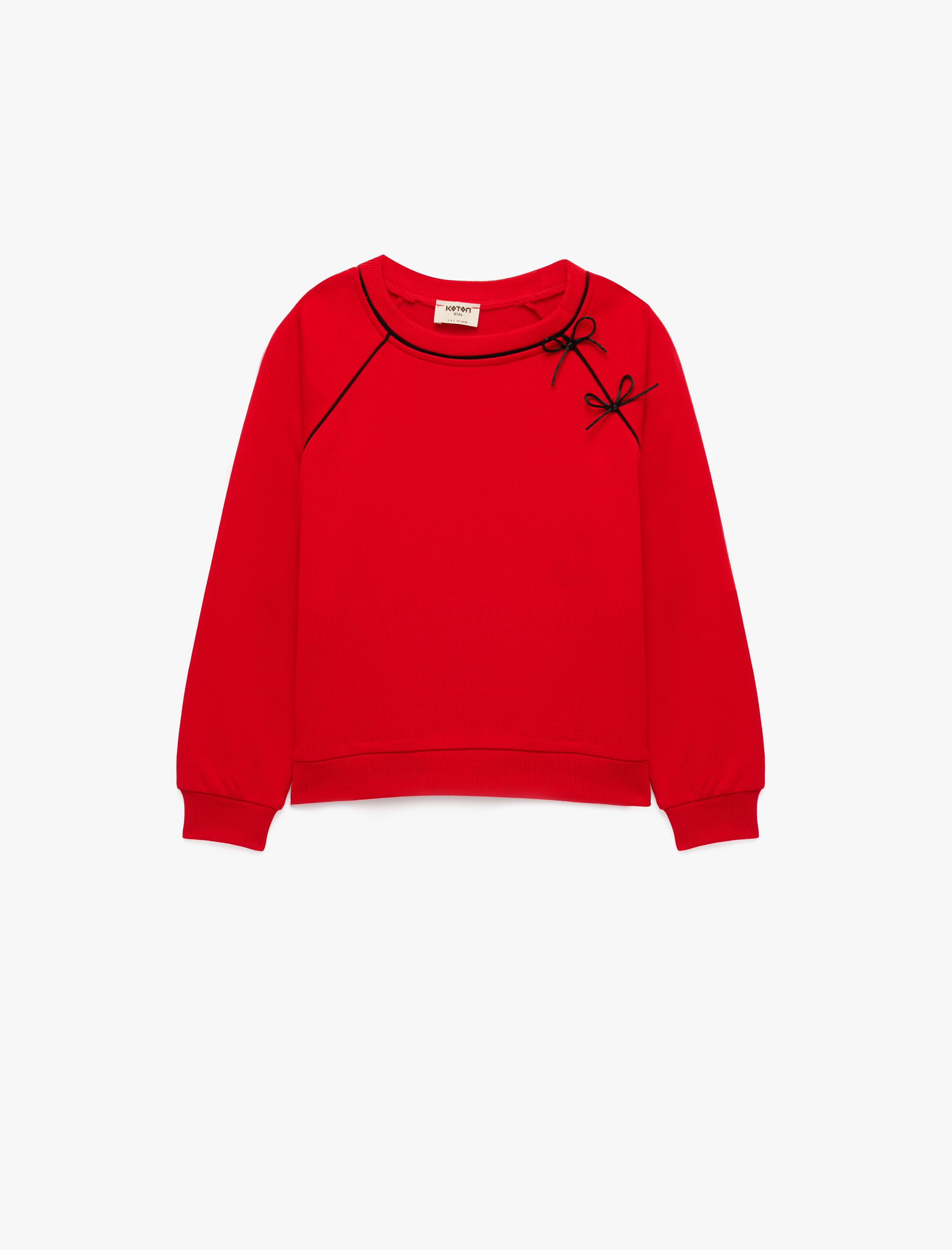  Kız Çocuk Fiyonk Detaylı Uzun Kollu Bisiklet Yaka Şardonlu Sweatshirt