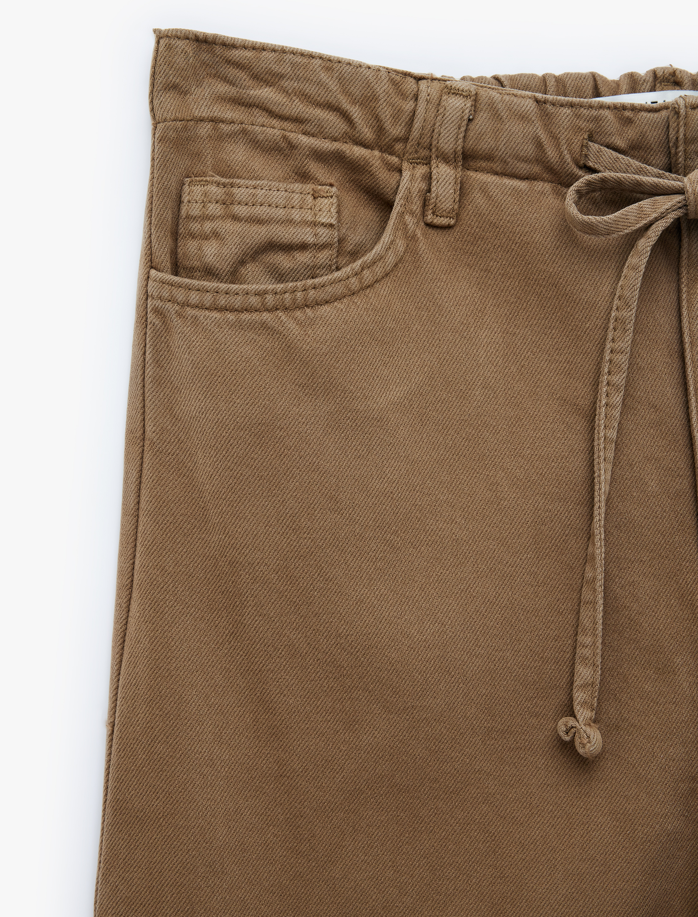   Pamuklu Bol Kalıp Çıtçıt Düğmeli Beli Bağcıklı Denim Pantolon  - Loose Fit Jeans