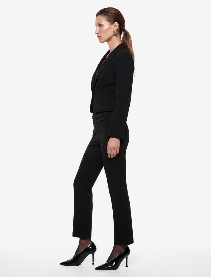  Yüksek Bel Slim Fit Cepli Düz Paça Kumaş Pantolon