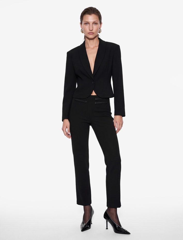  Yüksek Bel Slim Fit Cepli Düz Paça Kumaş Pantolon