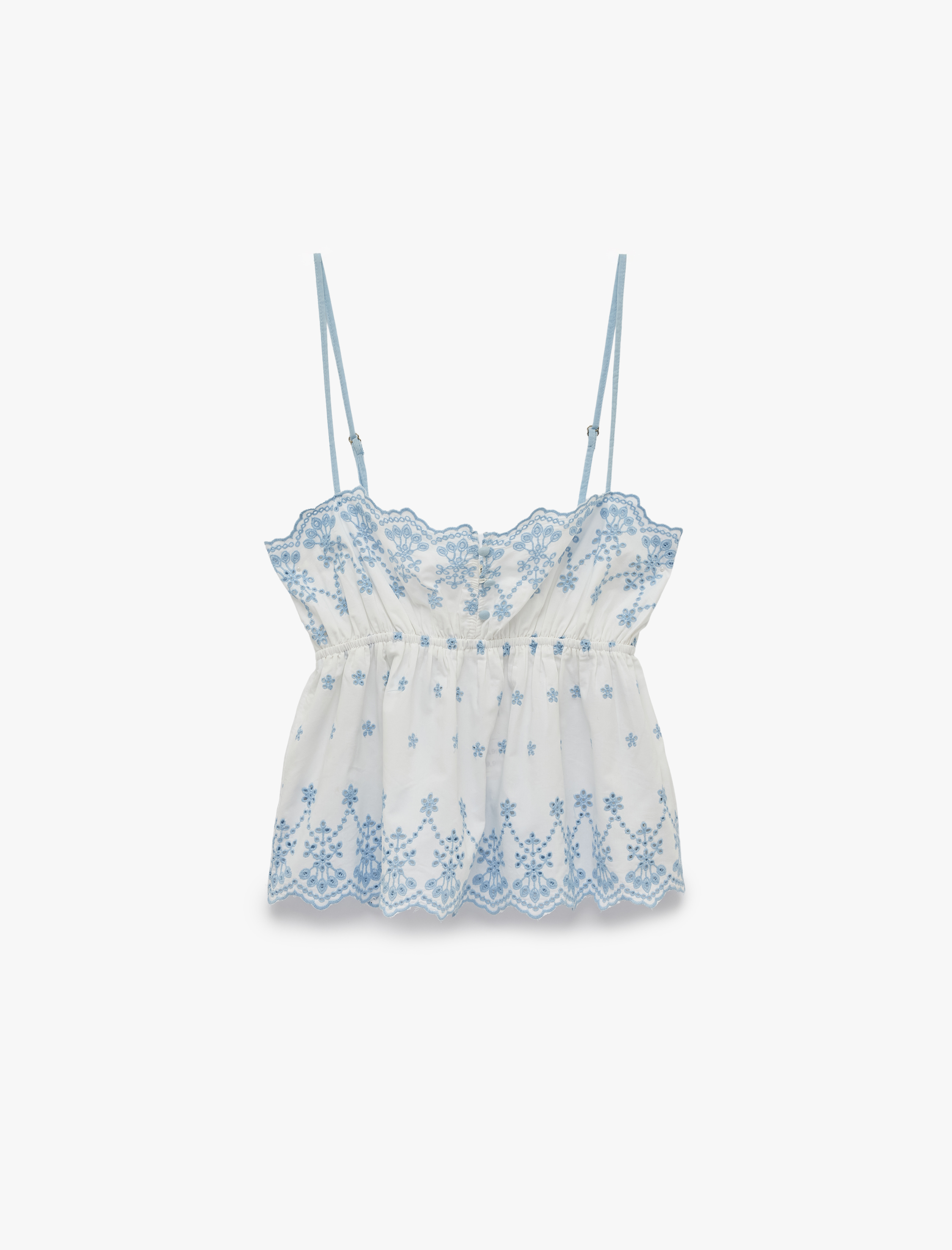   Gipeli Nakışlı Askılı Crop Poplin Degaje Yaka Bluz