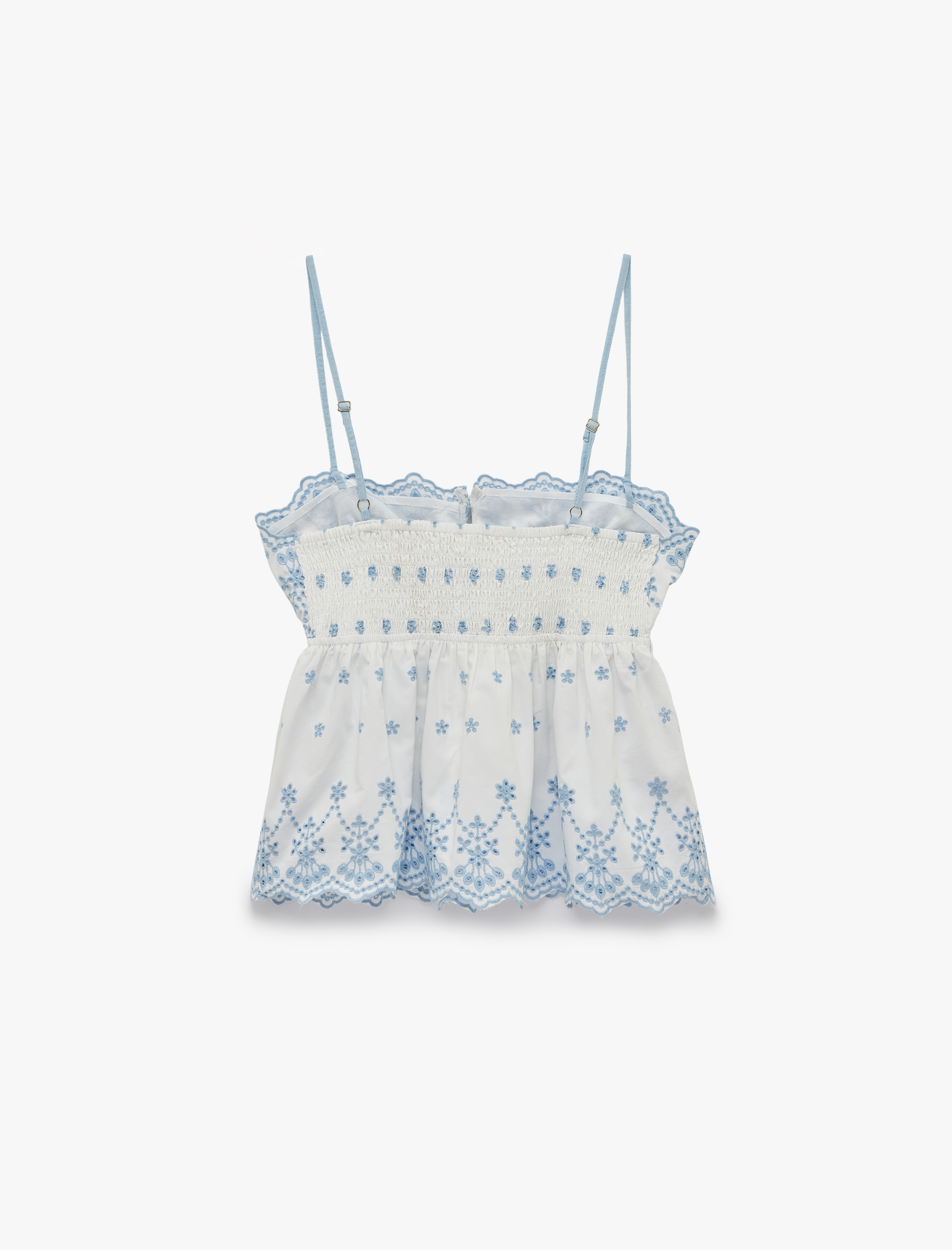   Gipeli Nakışlı Askılı Crop Poplin Degaje Yaka Bluz