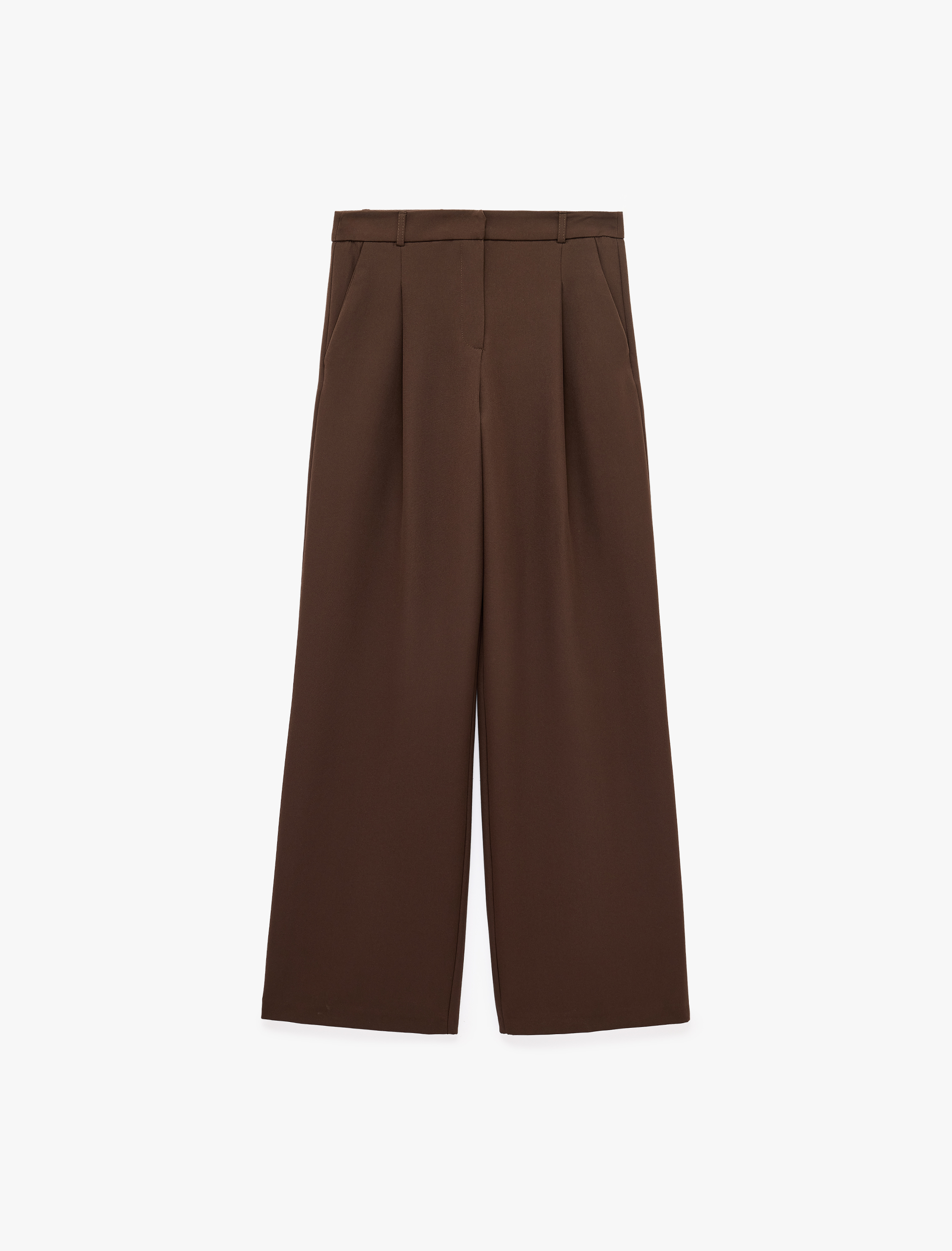   Yüksek Bel Cepli Regular Fit Geniş Paça Kumaş Pantolon