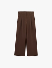 Yüksek Bel Cepli Regular Fit Geniş Paça Kumaş Pantolon
