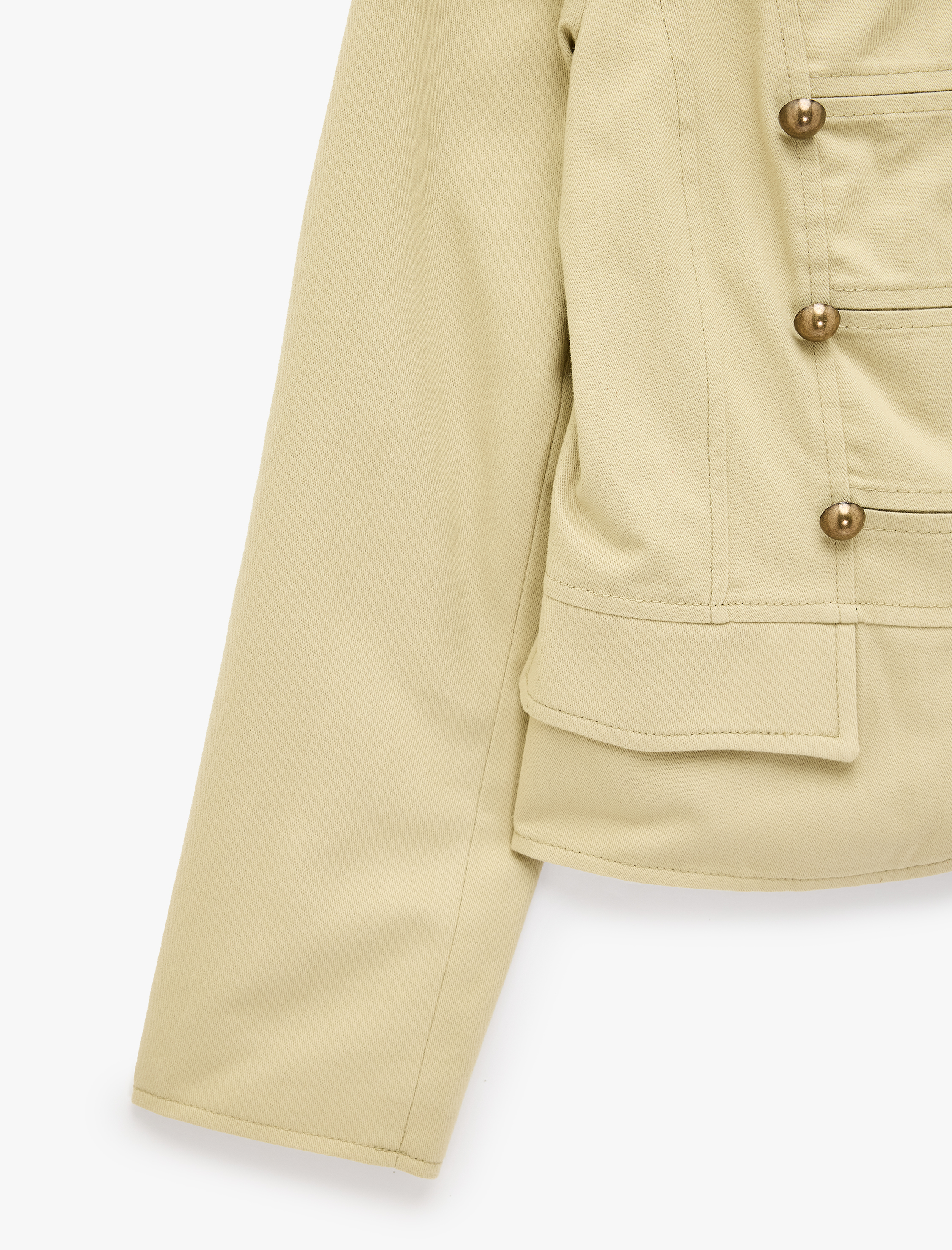   Gabardin Kumaş Metal Düğmeli Slim Fit Fermuarlı Dik Yaka Military Ceket
