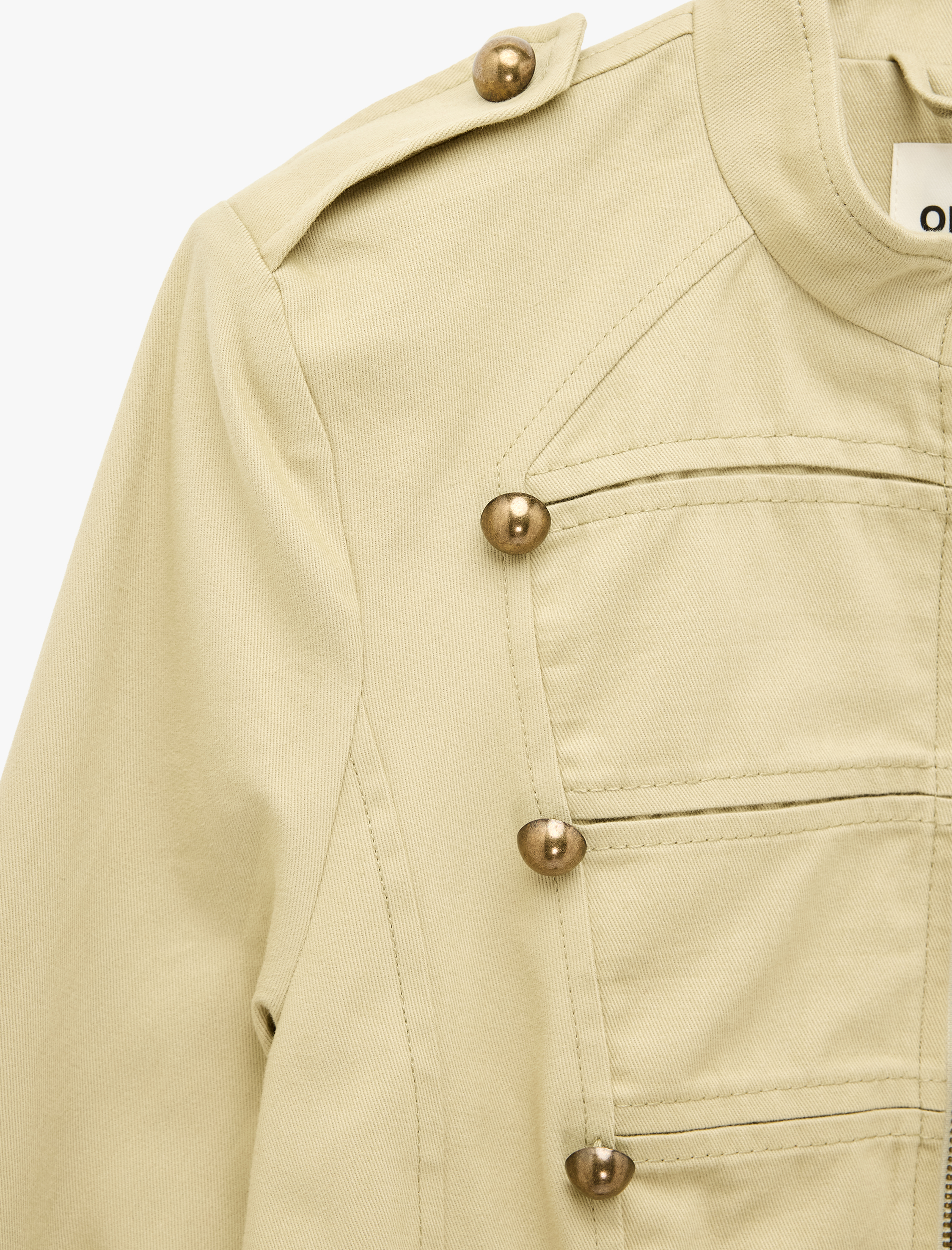   Gabardin Kumaş Metal Düğmeli Slim Fit Fermuarlı Dik Yaka Military Ceket