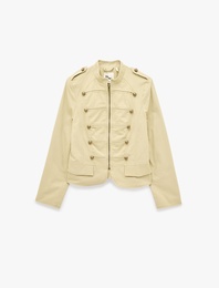 Gabardin Kumaş Metal Düğmeli Slim Fit Fermuarlı Dik Yaka Military Ceket