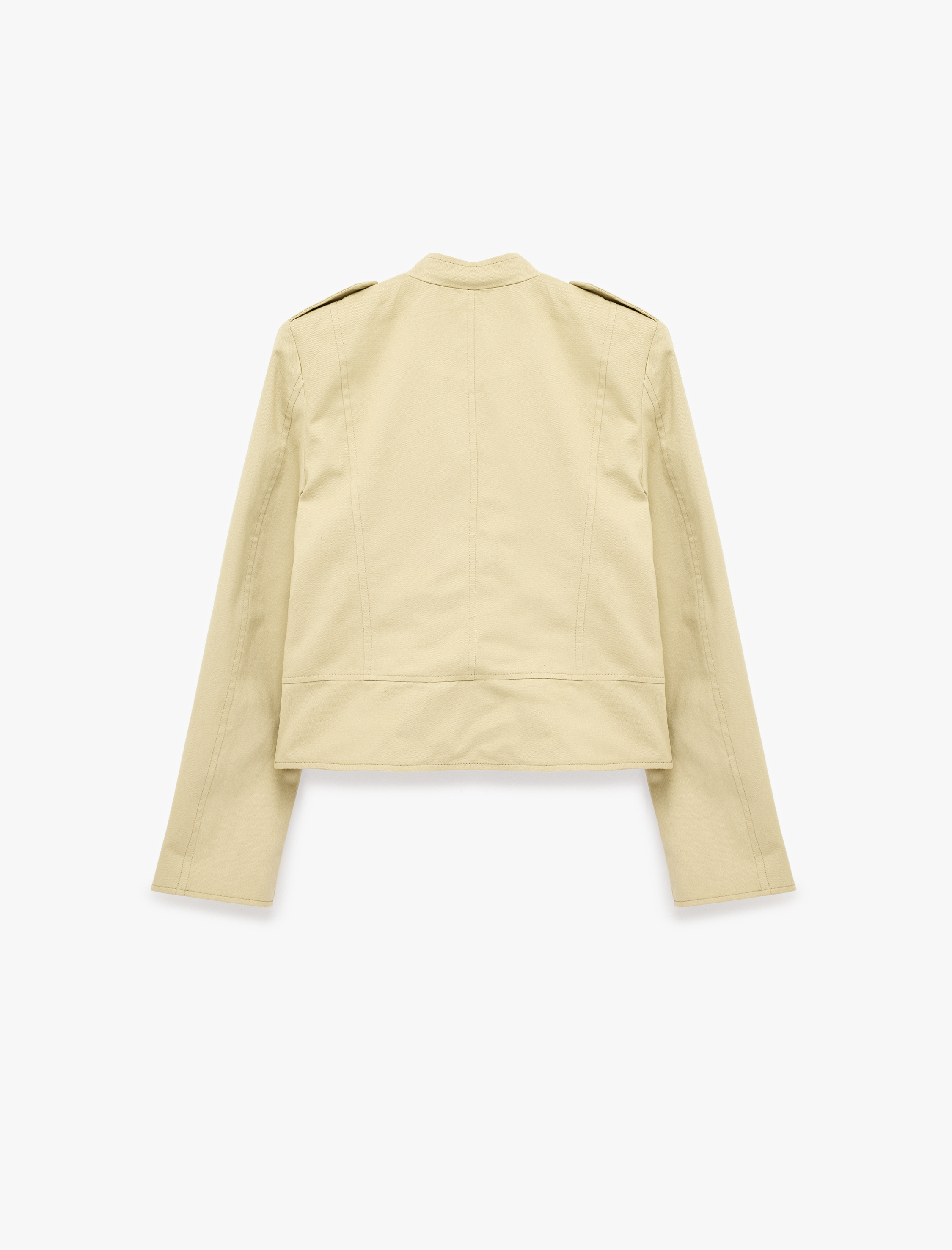   Gabardin Kumaş Metal Düğmeli Slim Fit Fermuarlı Dik Yaka Military Ceket