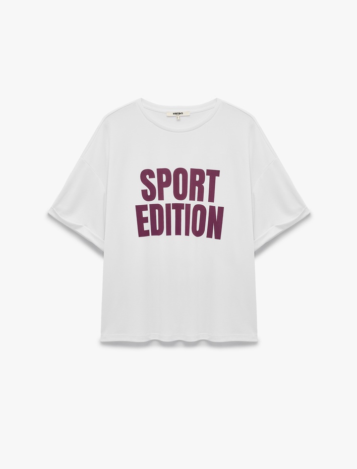  Bisiklet Yaka Kısa Kollu Baskılı Oversize Spor Tişört