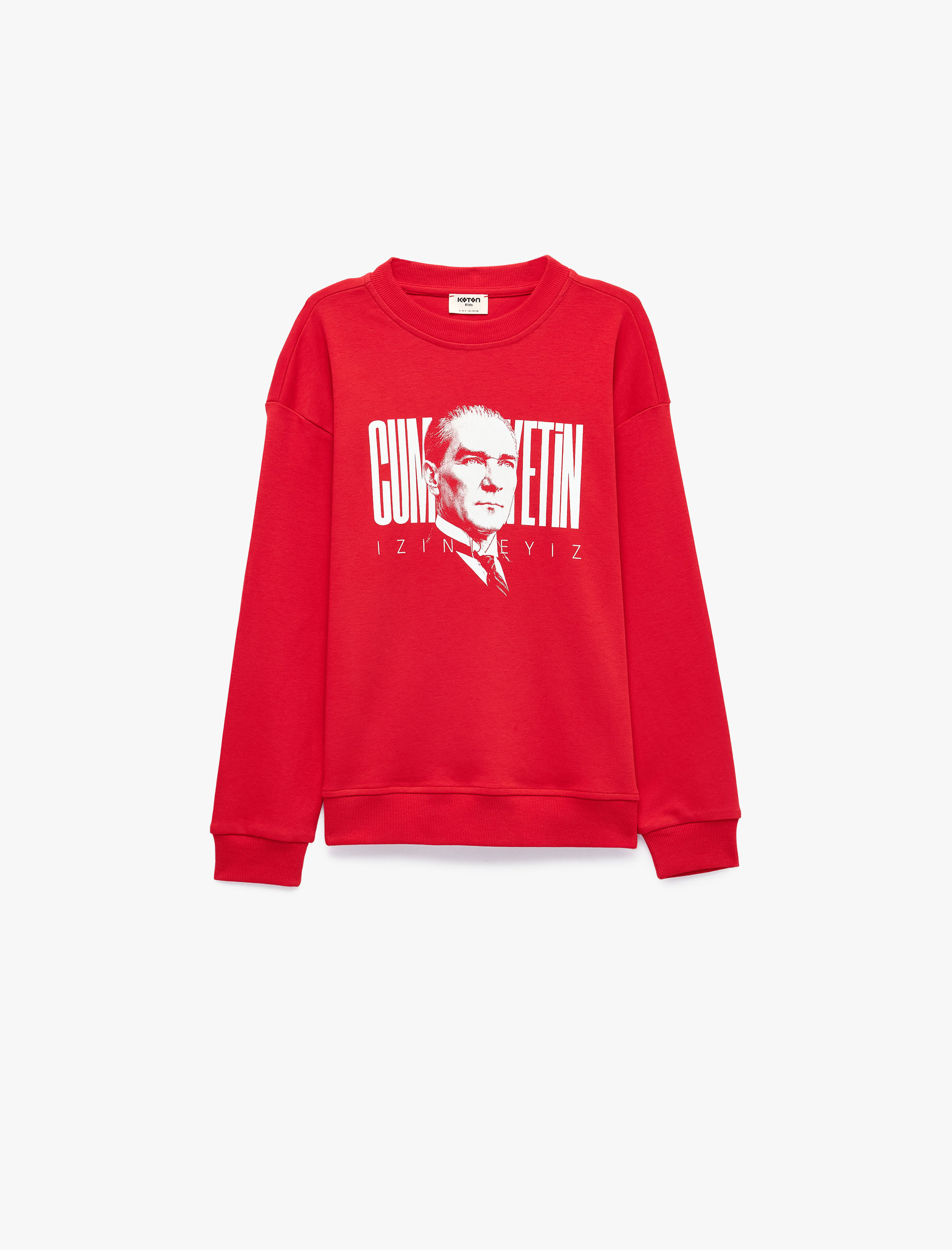  Erkek Çocuk Atatürk Baskılı Bisiklet Yaka Uzun Kollu Pamuklu Sweatshirt