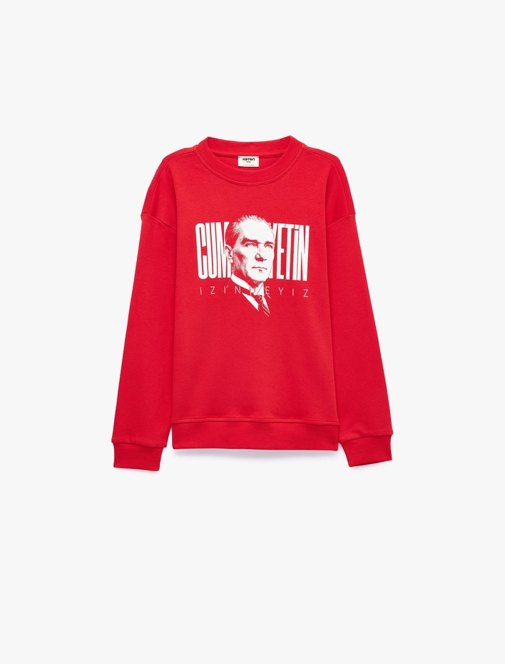 Erkek Çocuk Atatürk Baskılı Bisiklet Yaka Uzun Kollu Pamuklu Sweatshirt