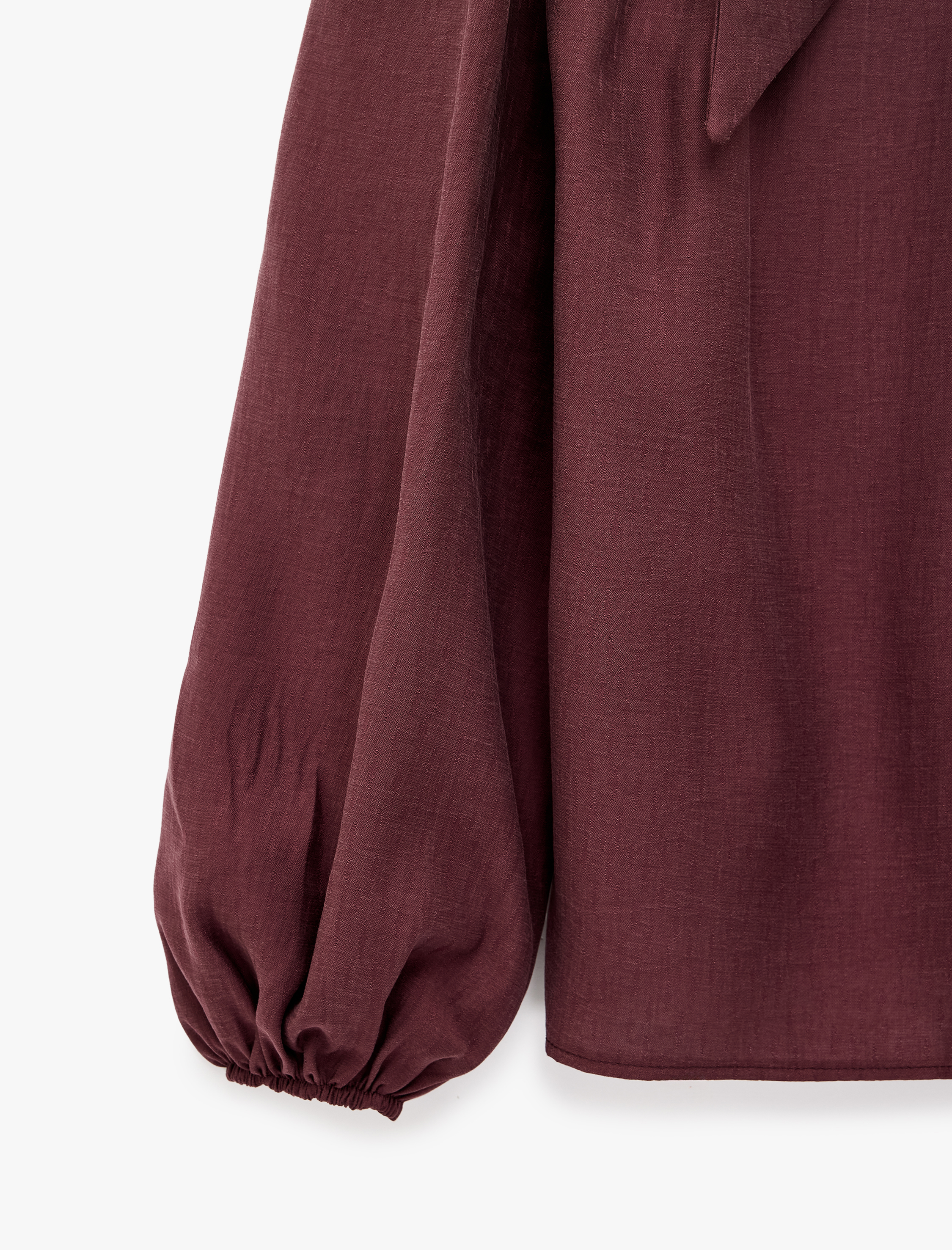   Uzun Kollu Bağlamalı Dik Şal Yaka Oversize Bluz
