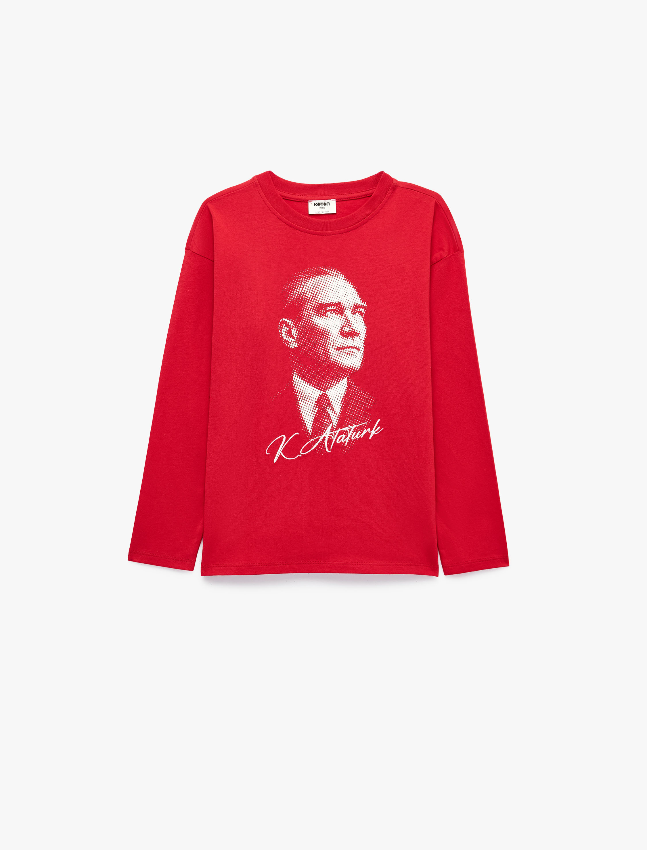  Erkek Çocuk Atatürk Baskılı Uzun Kollu Bisiklet Yaka Pamuklu Tişört