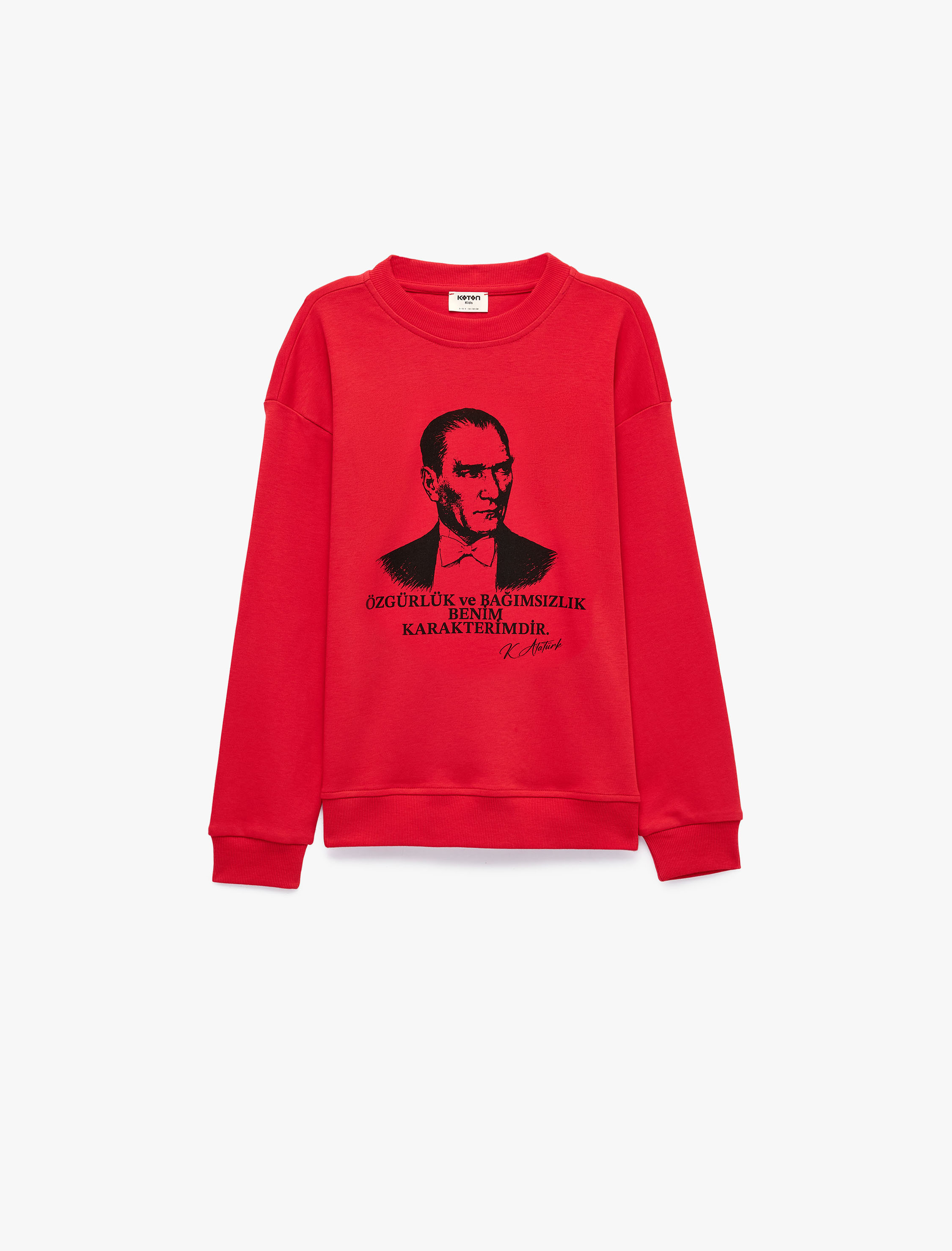  Kız Çocuk Atatürk Baskılı Bisiklet Yaka Uzun Kollu Pamuklu Tişört