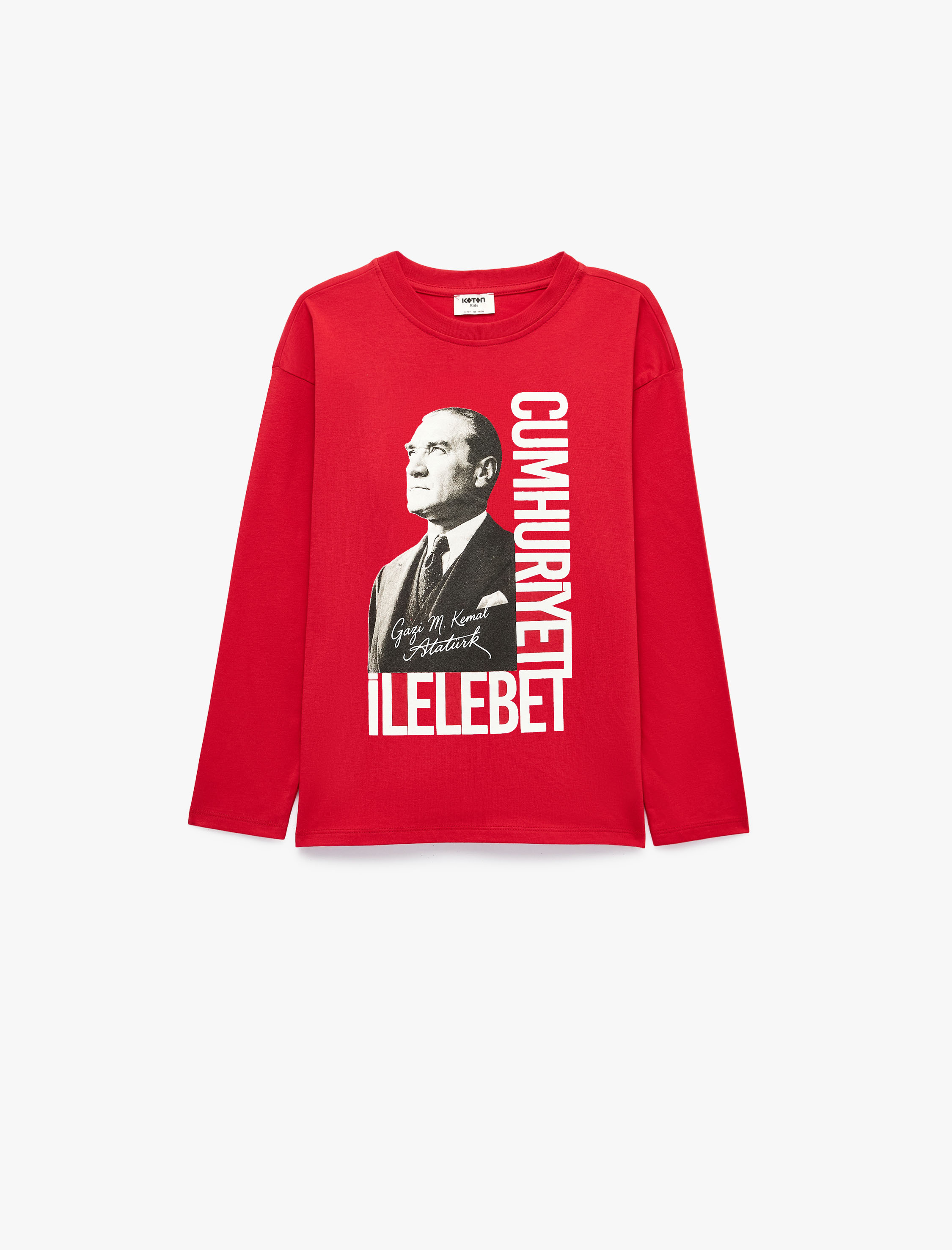 Erkek Çocuk Atatürk Baskılı Bisiklet Yaka Uzun Kollu Sweatshirt