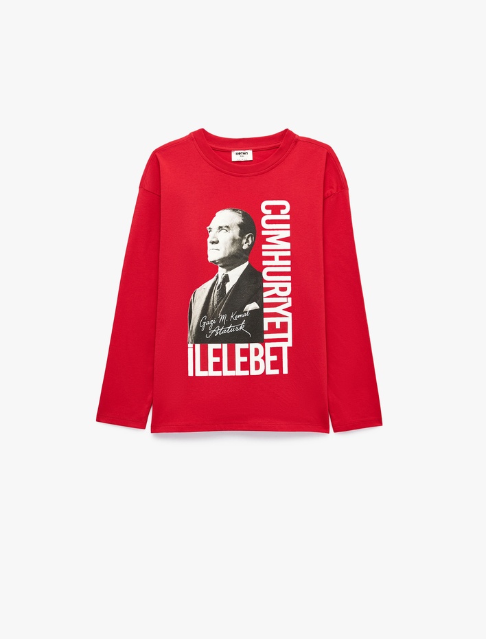 Erkek Çocuk Atatürk Baskılı Bisiklet Yaka Uzun Kollu Sweatshirt