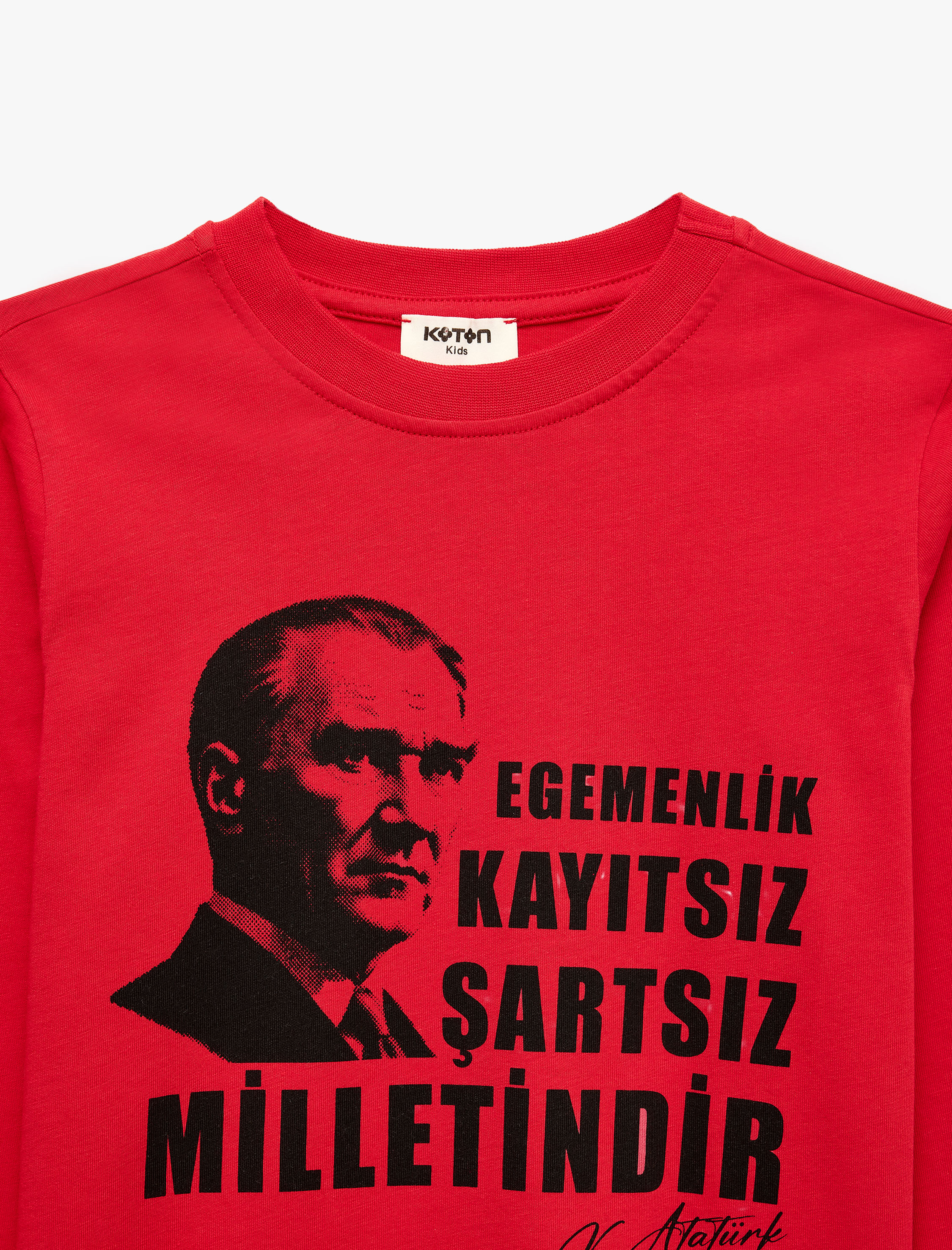  Kız Çocuk Atatürk Baskılı Bisiklet Yaka Uzun Kollu Pamuklu Tişört