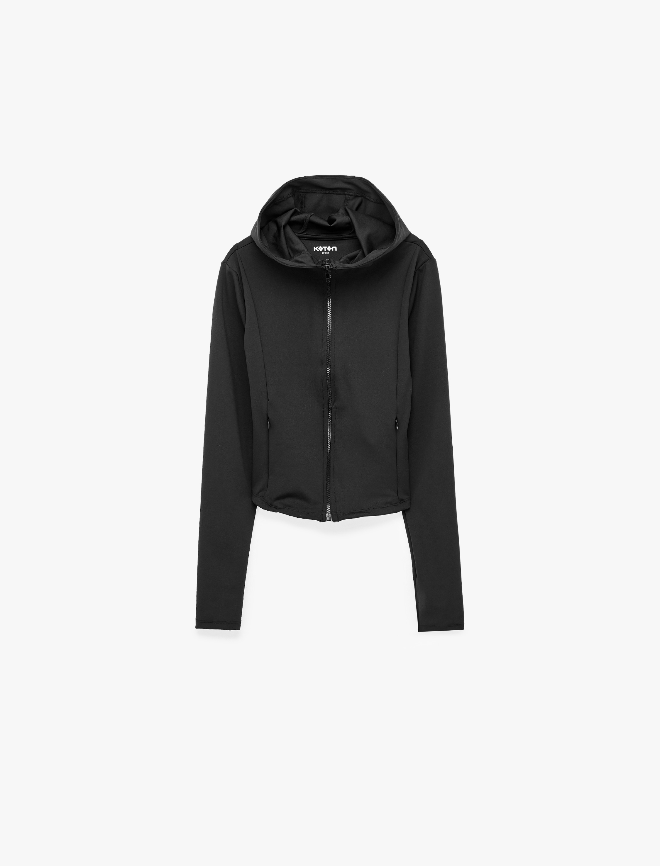   Slim Fit Uzun Kollu Fermuarlı Cepli Kapüşonlu Spor Sweatshirt