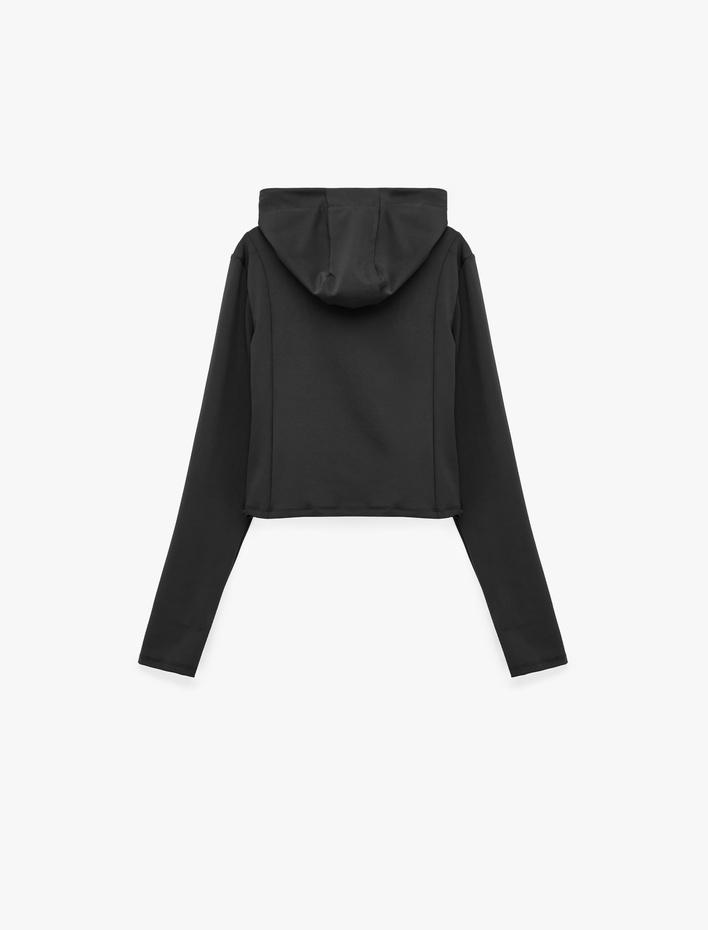  Slim Fit Uzun Kollu Fermuarlı Cepli Kapüşonlu Spor Sweatshirt
