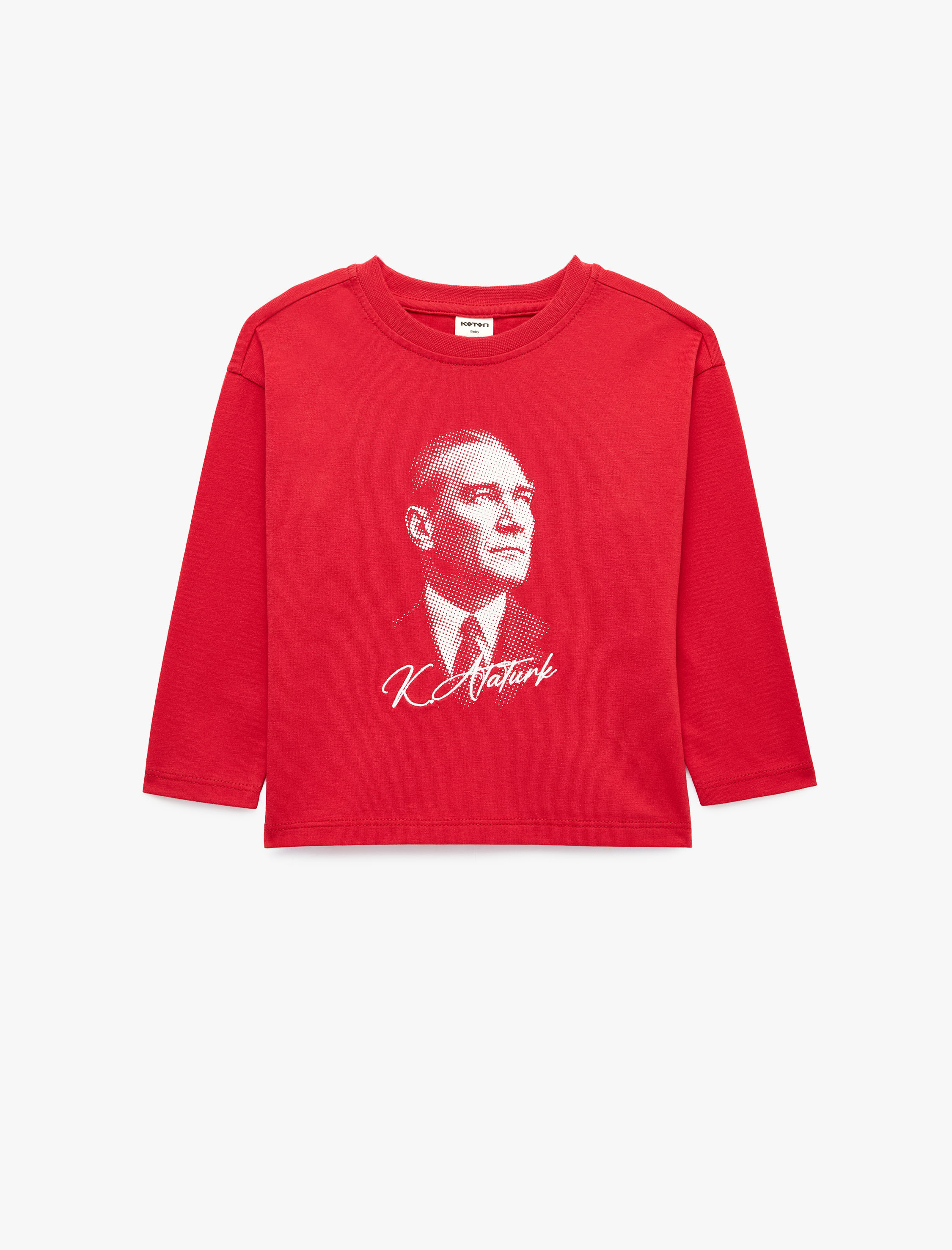  Erkek Bebek Atatürk Baskılı Pamuklu Bisiklet Yaka Uzun Kollu Tişört