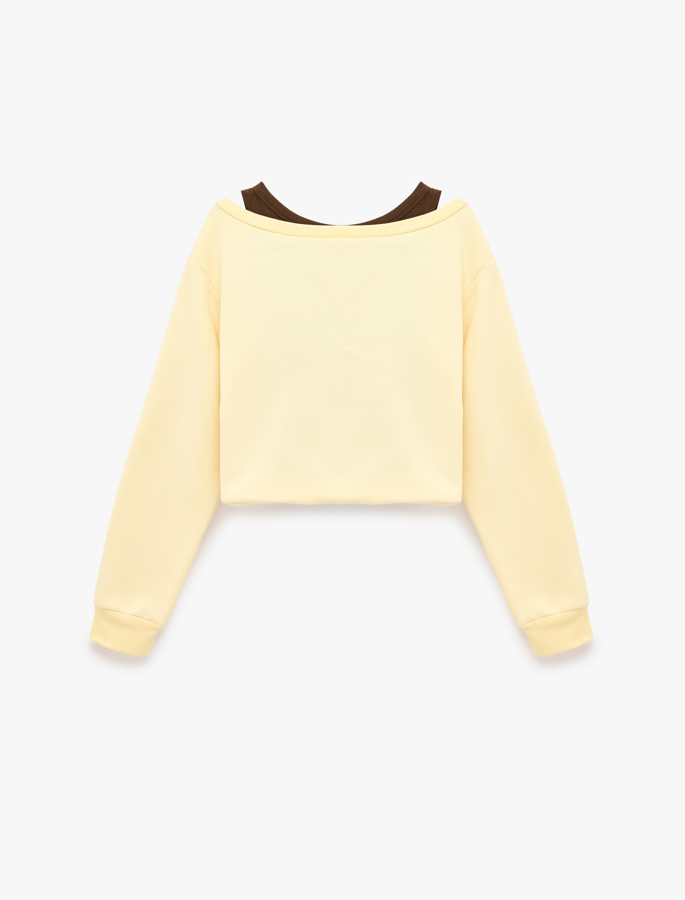   Şardonlu Rahat Kalıp Bisiklet Yaka Uzun Kollu Katmanlı Baskılı Sweatshirt