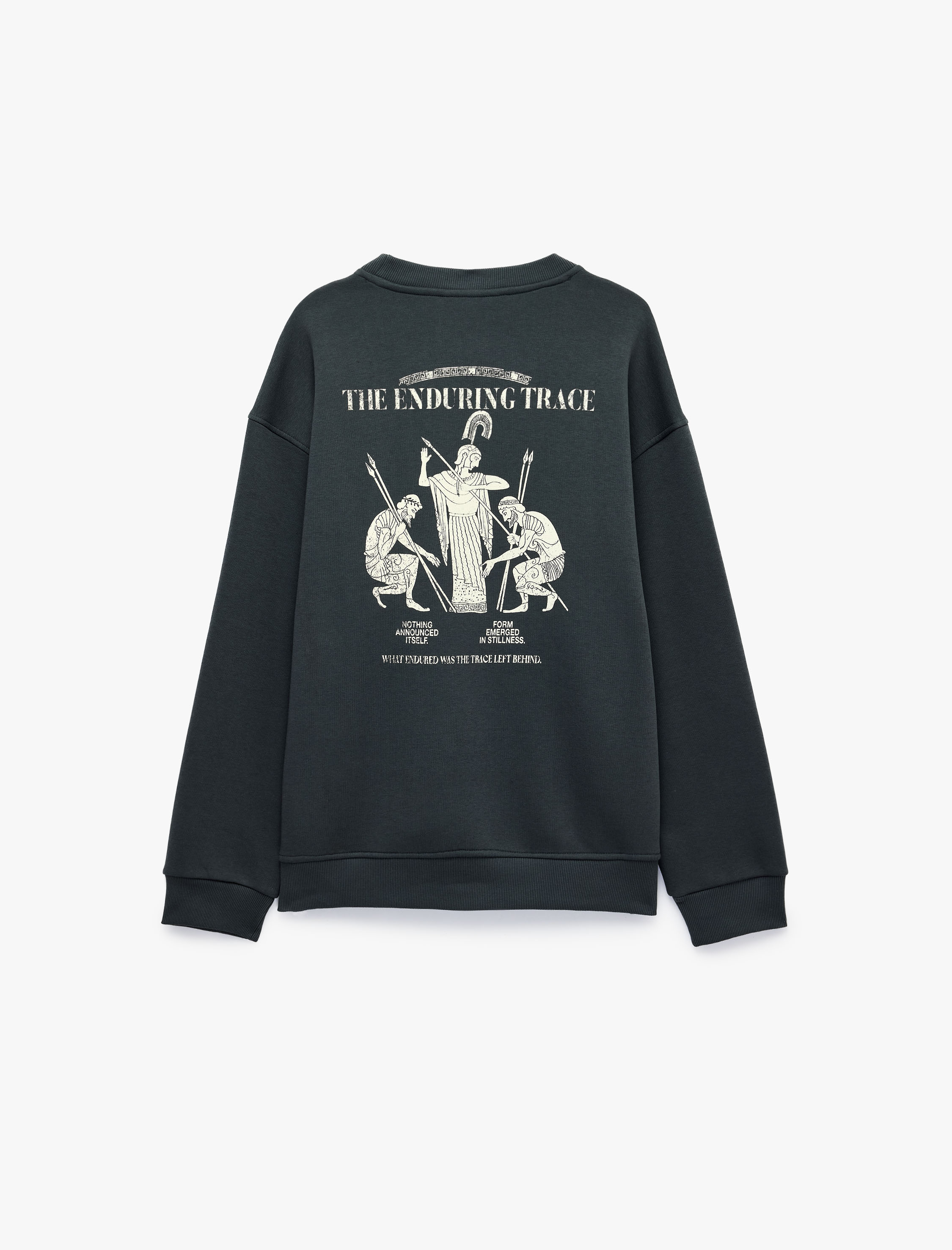   Üç İplik Şardonlu Rahat Kalıp Bisiklet Yaka Uzun Kollu Arkası Baskılı Sweatshirt