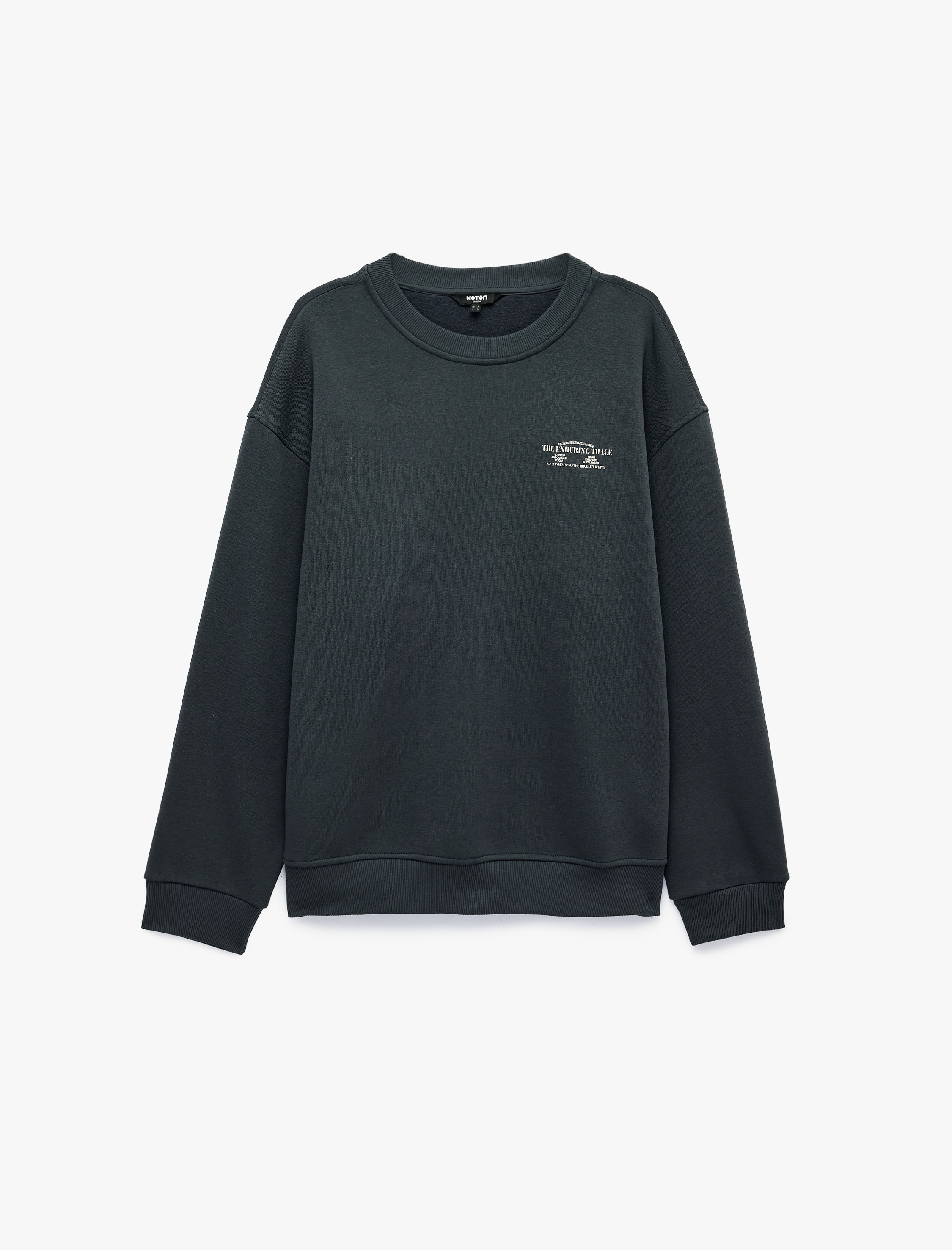   Üç İplik Şardonlu Rahat Kalıp Bisiklet Yaka Uzun Kollu Arkası Baskılı Sweatshirt